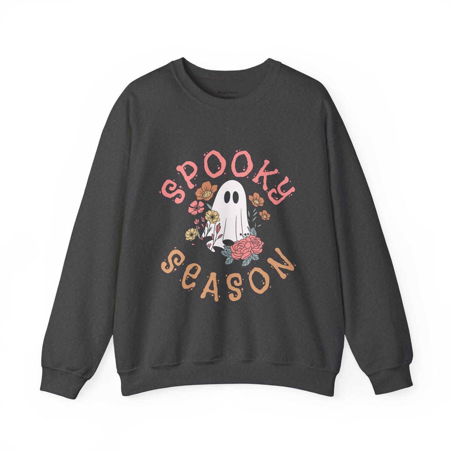 Spooky Season Ghost Sweatshirt – Cute Floral Halloween Crewneck, Pastel Aesthetic Fall Pullover