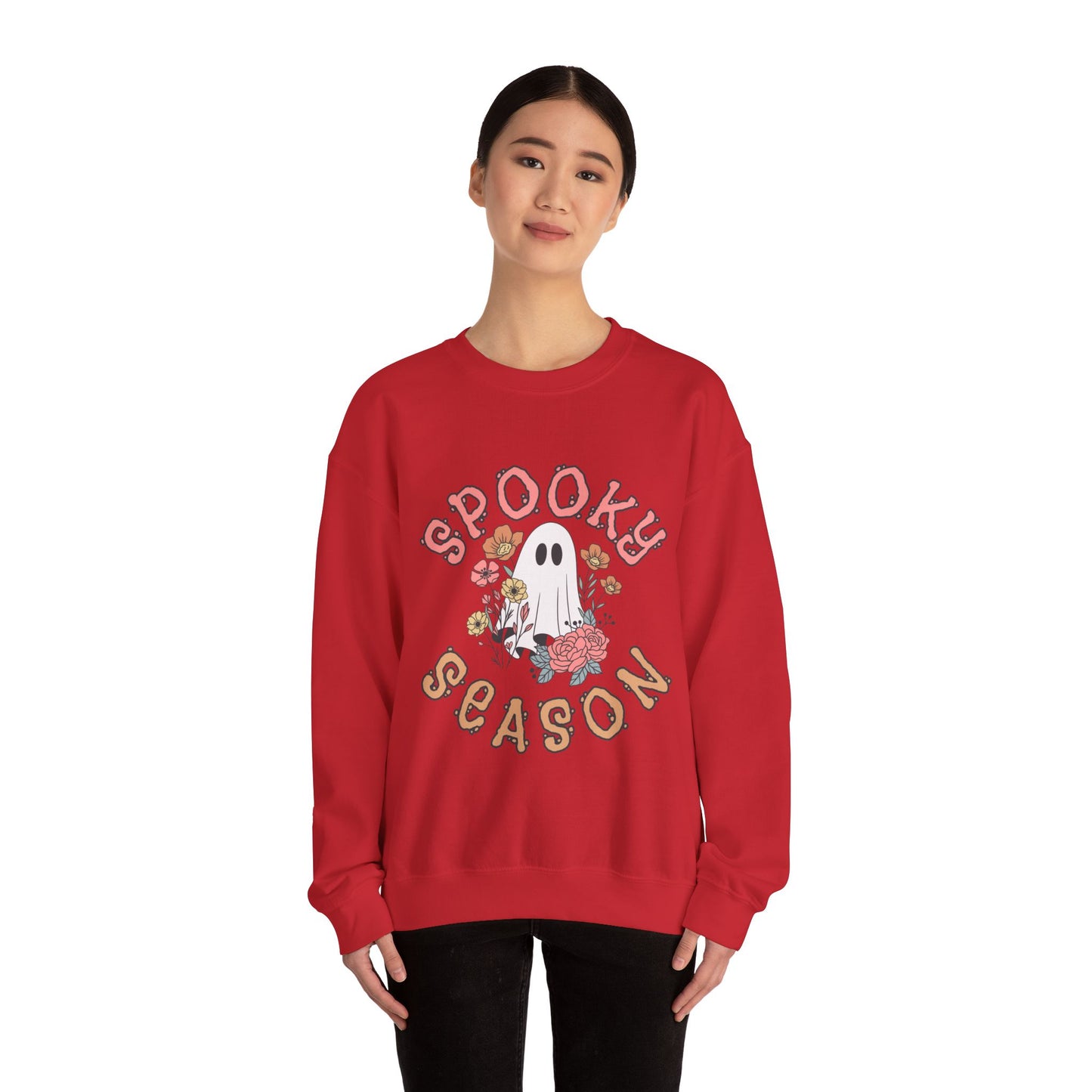 Spooky Season Ghost Sweatshirt – Cute Floral Halloween Crewneck, Pastel Aesthetic Fall Pullover