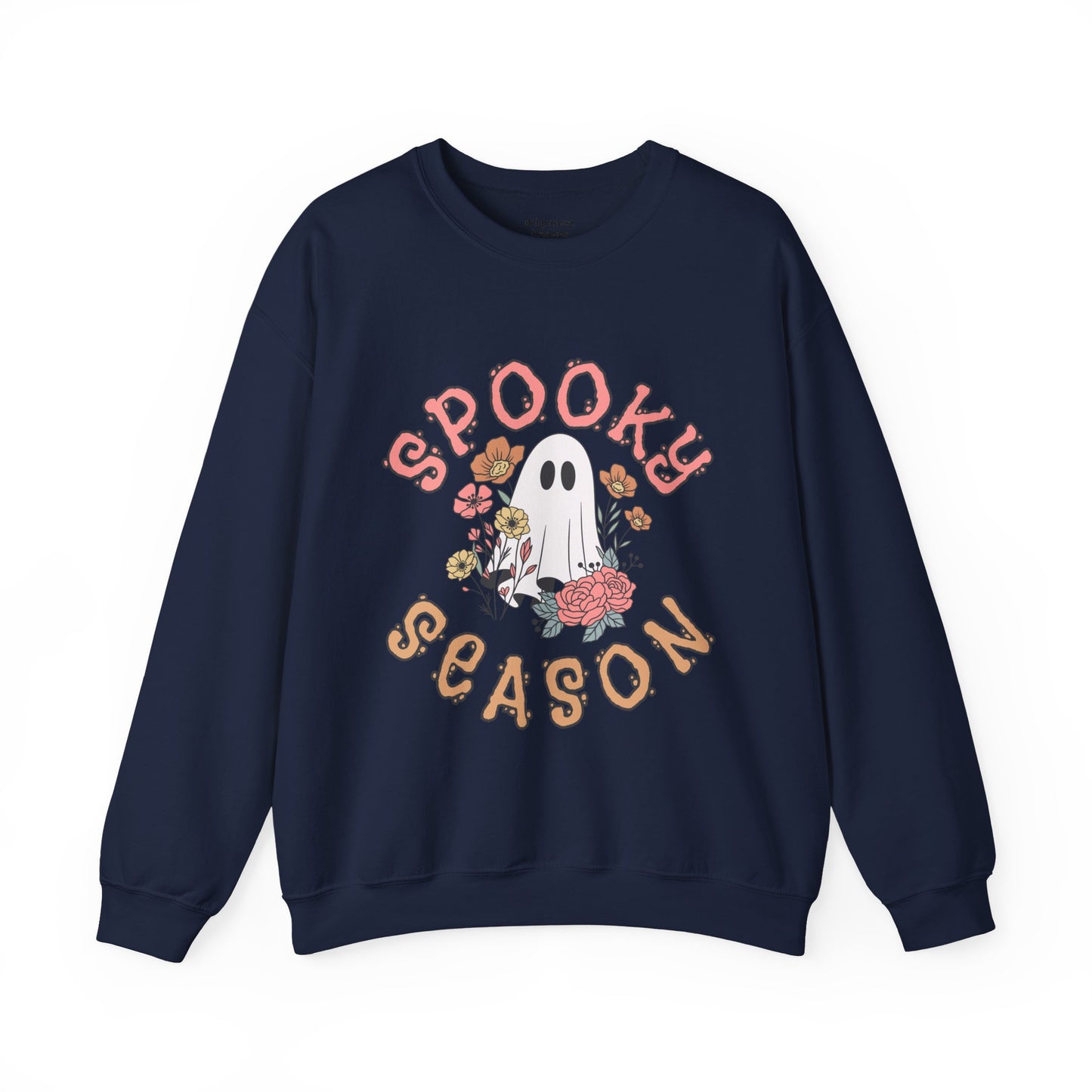 Spooky Season Ghost Sweatshirt – Cute Floral Halloween Crewneck, Pastel Aesthetic Fall Pullover
