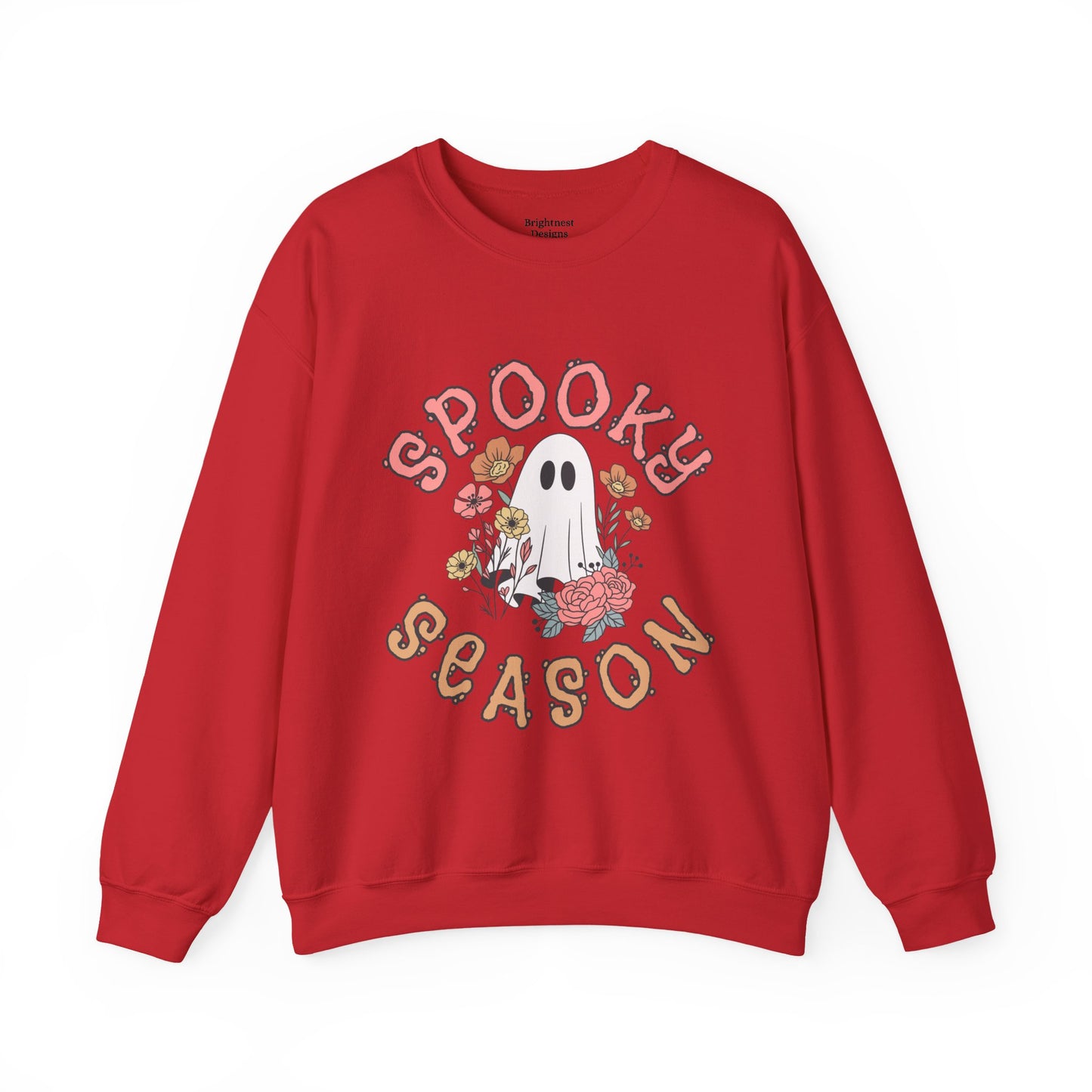 Spooky Season Ghost Sweatshirt – Cute Floral Halloween Crewneck, Pastel Aesthetic Fall Pullover