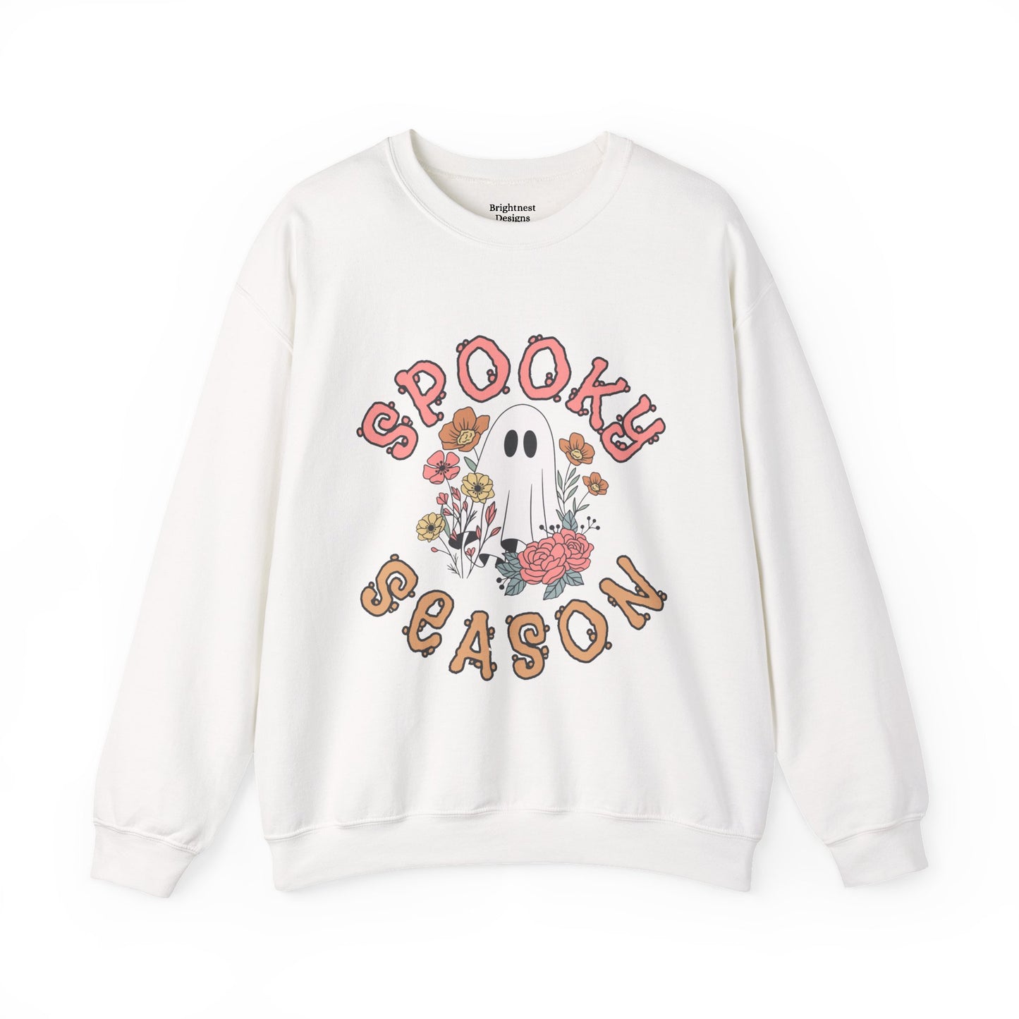 Spooky Season Ghost Sweatshirt – Cute Floral Halloween Crewneck, Pastel Aesthetic Fall Pullover