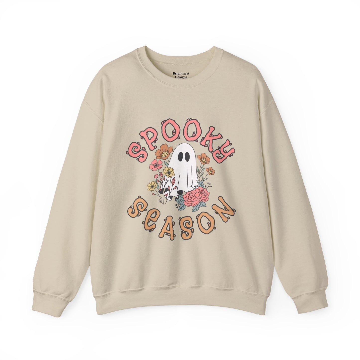 Spooky Season Ghost Sweatshirt – Cute Floral Halloween Crewneck, Pastel Aesthetic Fall Pullover