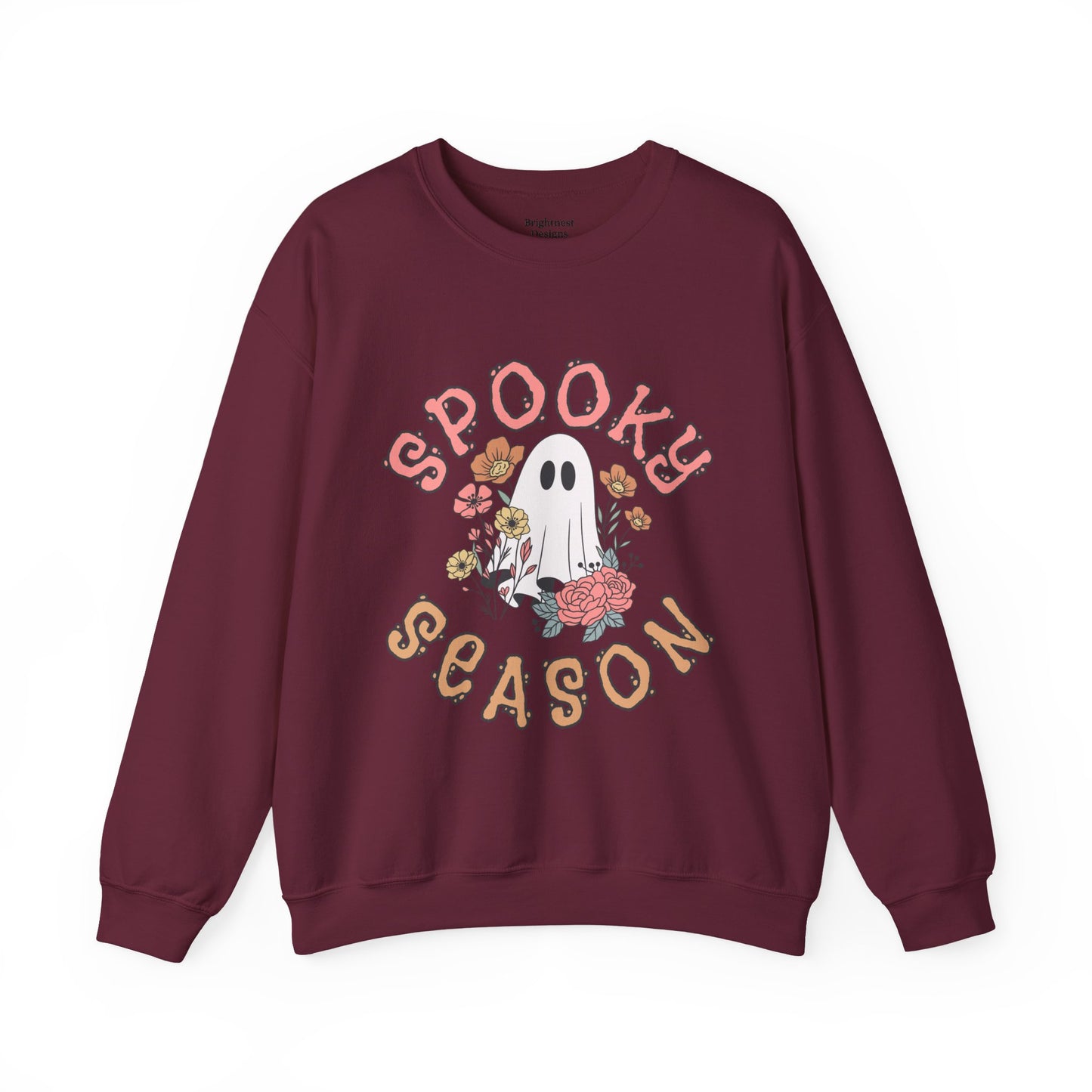 Spooky Season Ghost Sweatshirt – Cute Floral Halloween Crewneck, Pastel Aesthetic Fall Pullover