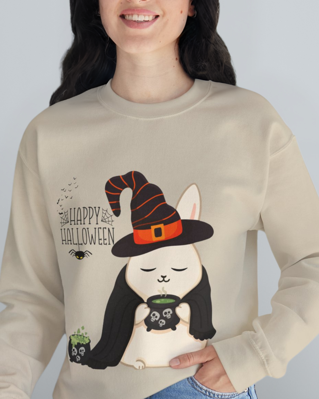 Witch Bunny Halloween Sweatshirt β Cute Cozy Fall Pullover, Spooky Cauldron Crewneck, Unisex Holiday Sweater