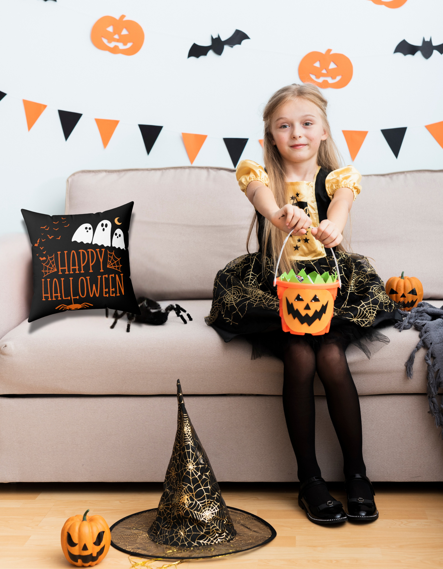 Bootober Bunny Halloween Pillow – Double-Sided Cute Bunny Witch & Ghost Design, Spooky Fall Throw Pillow for Cozy Home Decor