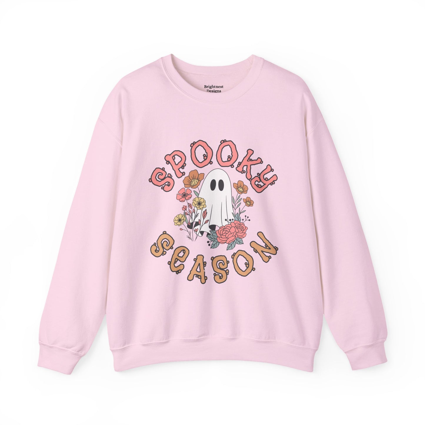 Spooky Season Ghost Sweatshirt – Cute Floral Halloween Crewneck, Pastel Aesthetic Fall Pullover