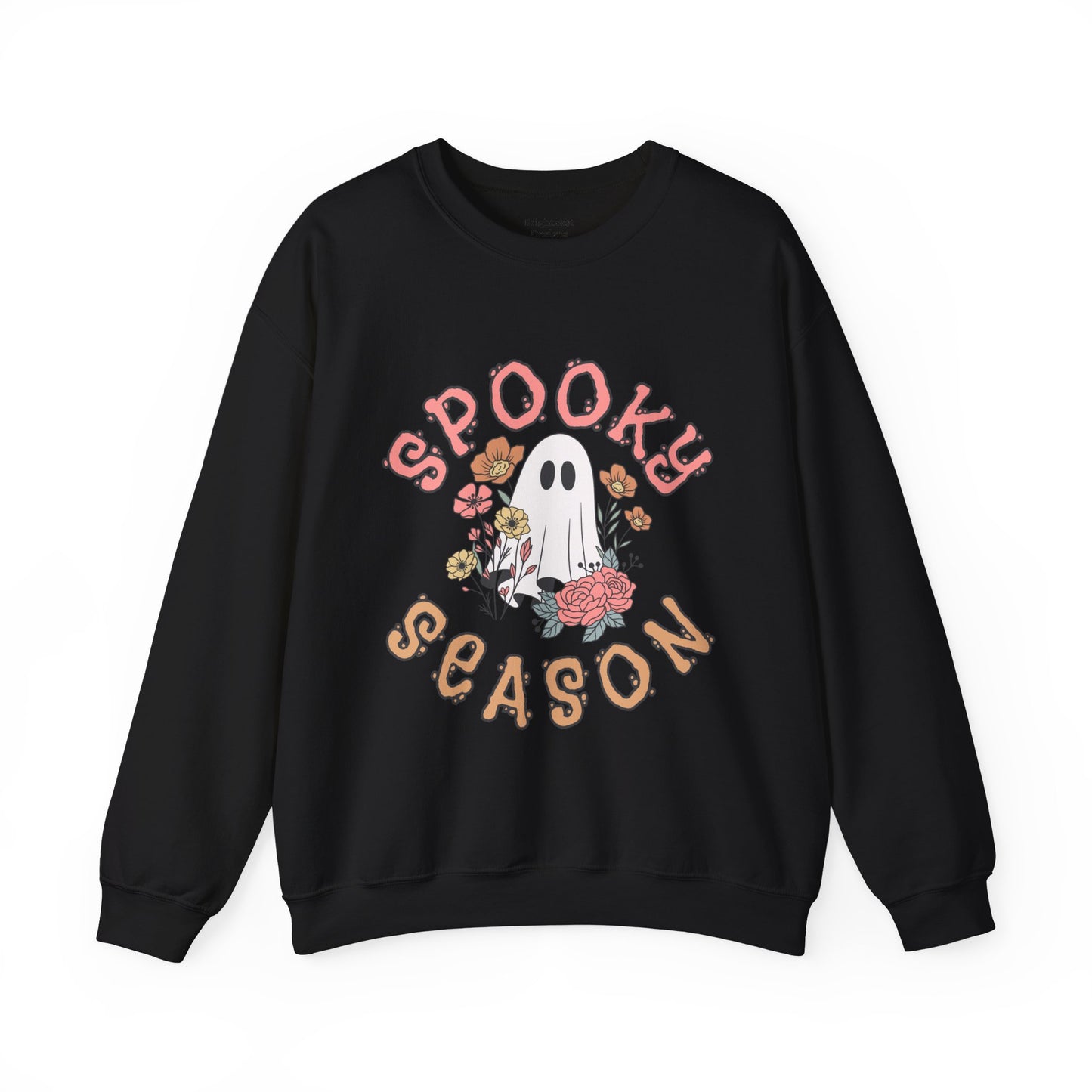 Spooky Season Ghost Sweatshirt – Cute Floral Halloween Crewneck, Pastel Aesthetic Fall Pullover