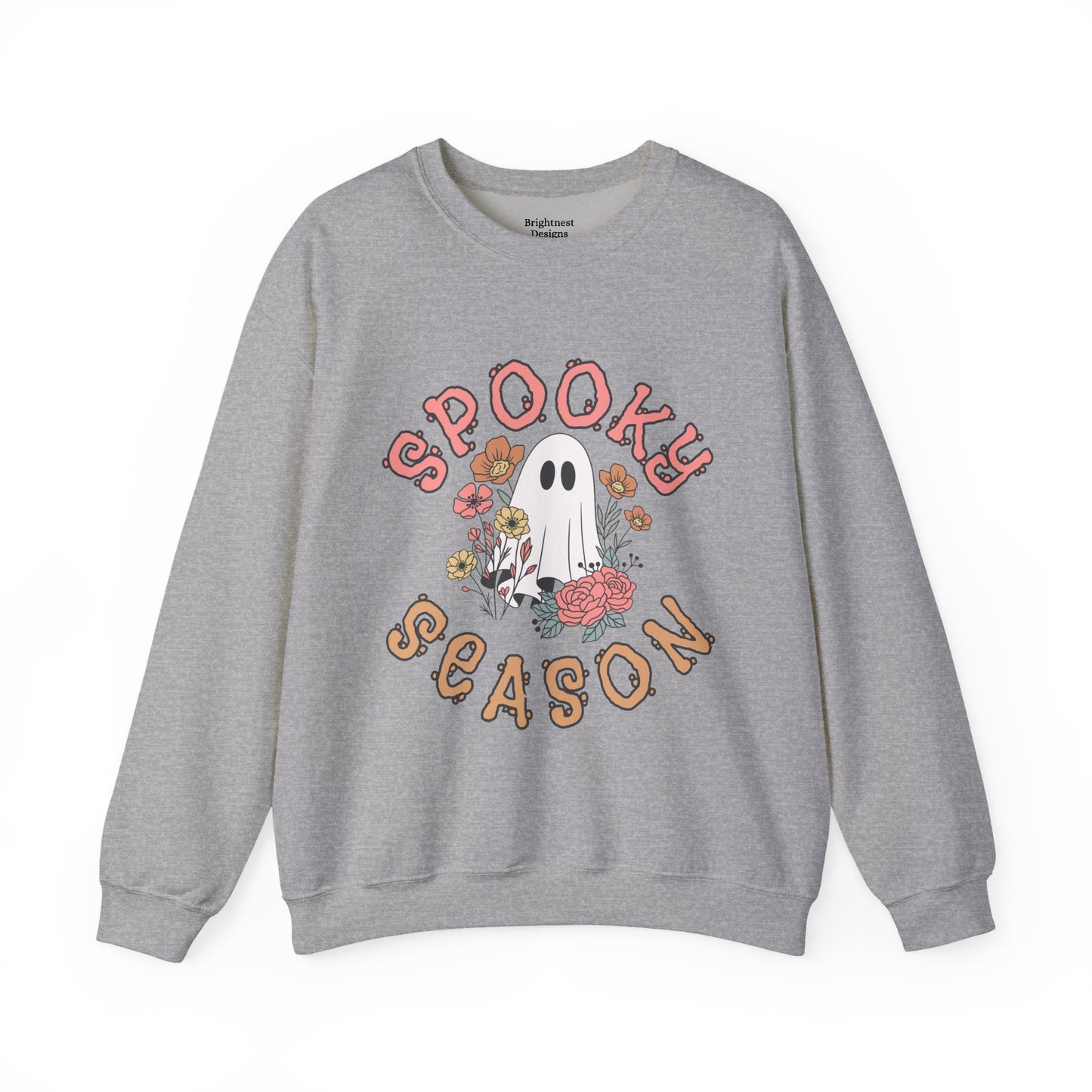 Spooky Season Ghost Sweatshirt – Cute Floral Halloween Crewneck, Pastel Aesthetic Fall Pullover