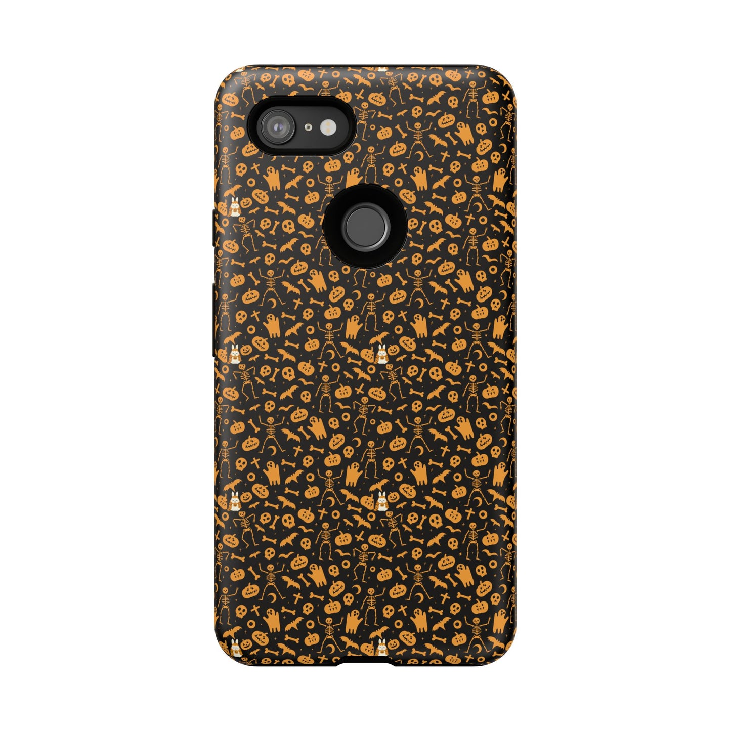 Spooky Icons Halloween Hard Phone Case – Glossy Orange & Black Pumpkin Ghost Pattern, Protective Fall Aesthetic