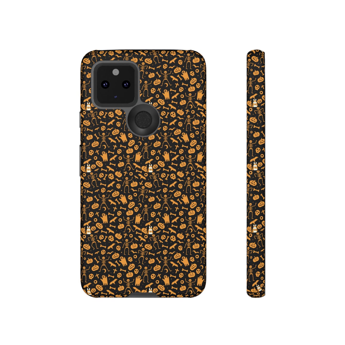 Spooky Icons Halloween Hard Phone Case – Glossy Orange & Black Pumpkin Ghost Pattern, Protective Fall Aesthetic