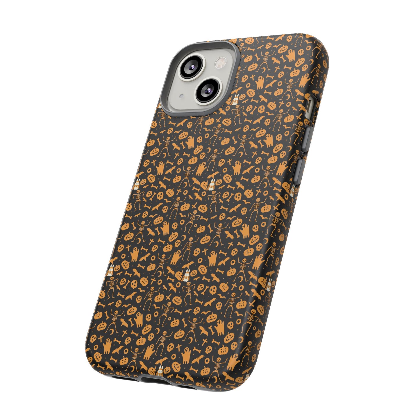 Spooky Icons Halloween Hard Phone Case – Glossy Orange & Black Pumpkin Ghost Pattern, Protective Fall Aesthetic