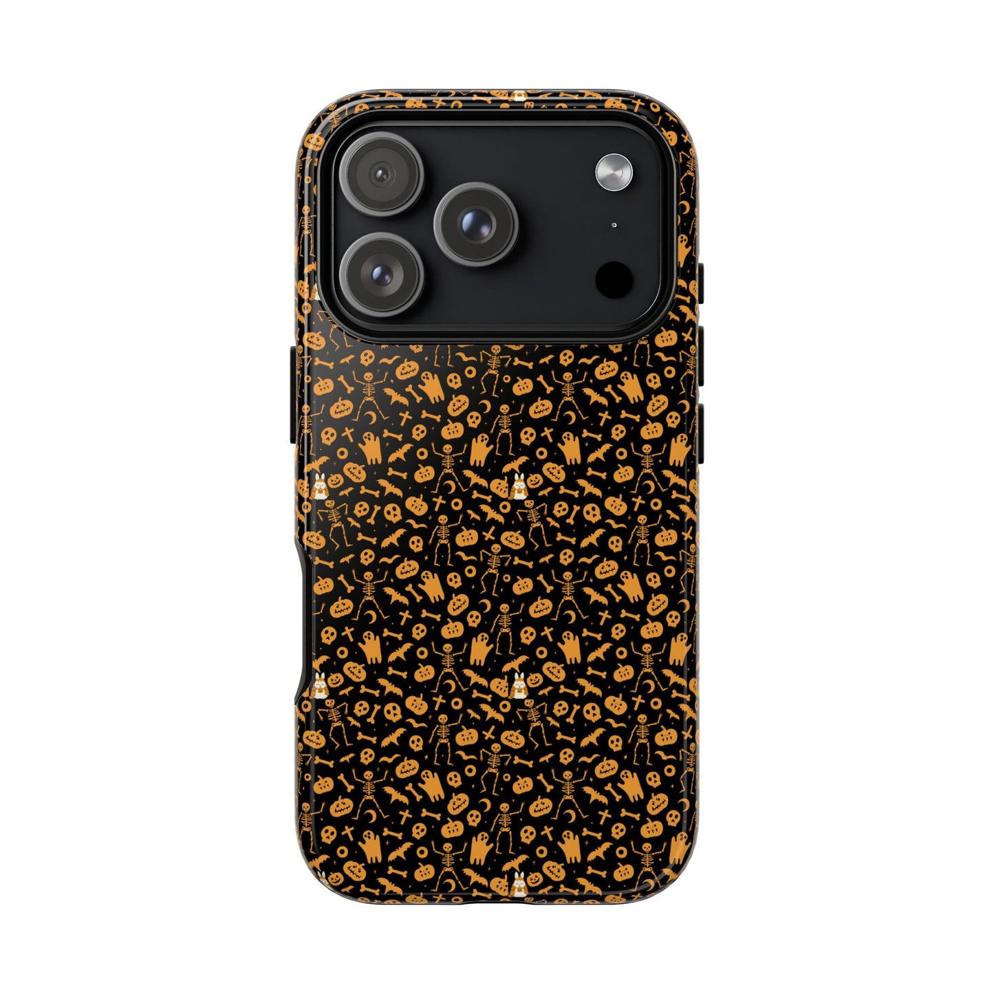 Spooky Icons Halloween Hard Phone Case – Glossy Orange & Black Pumpkin Ghost Pattern, Protective Fall Aesthetic