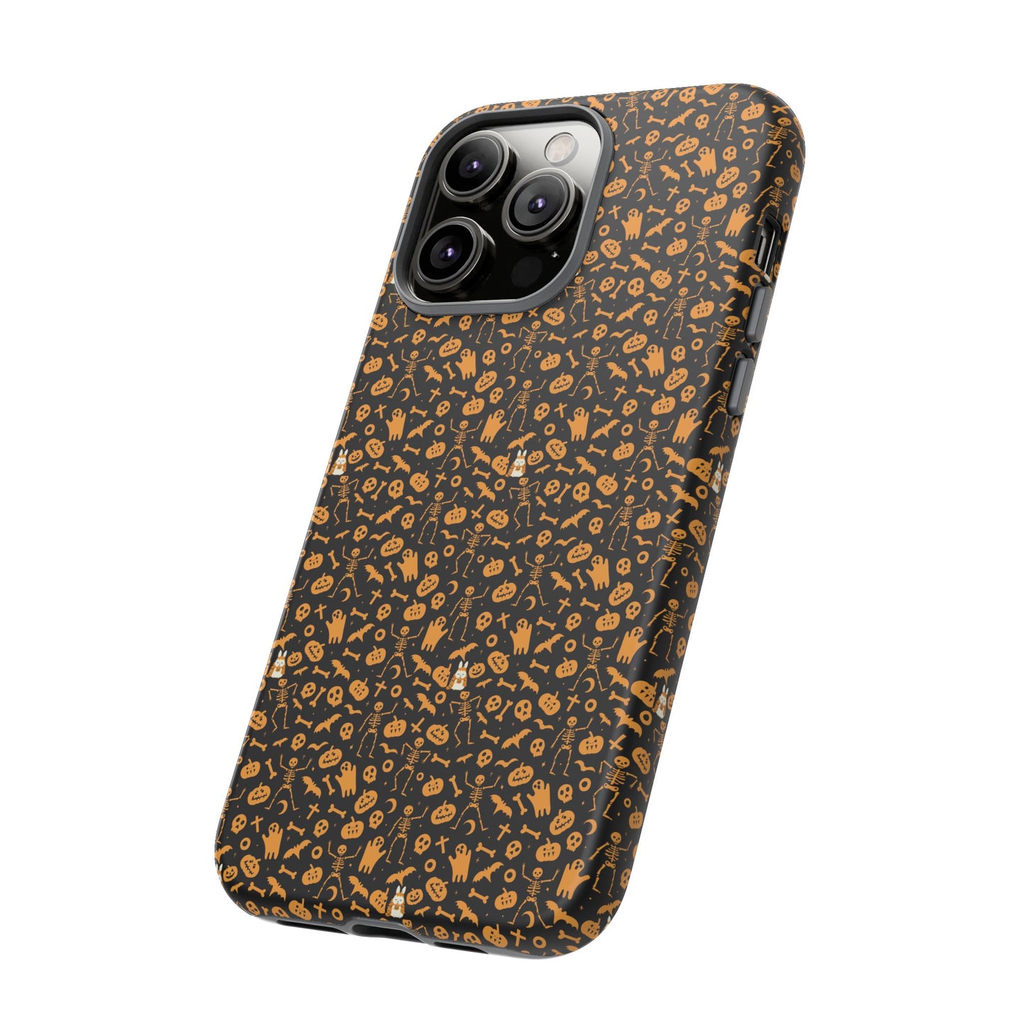 Spooky Icons Halloween Hard Phone Case – Glossy Orange & Black Pumpkin Ghost Pattern, Protective Fall Aesthetic