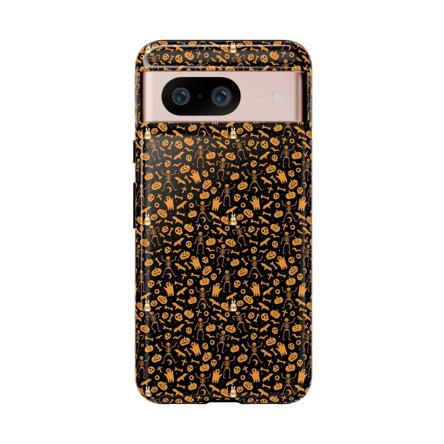 Spooky Icons Halloween Hard Phone Case – Glossy Orange & Black Pumpkin Ghost Pattern, Protective Fall Aesthetic