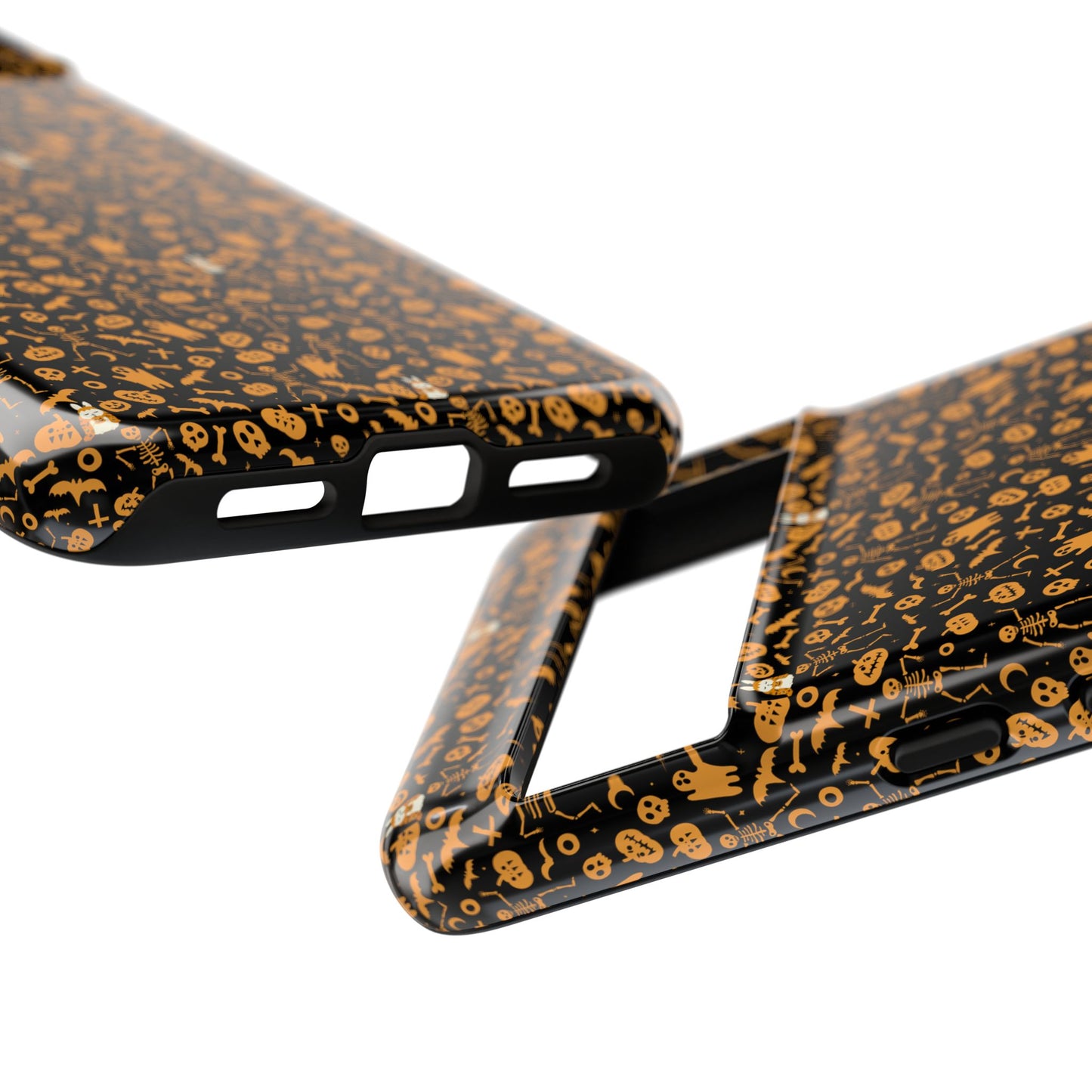 Spooky Icons Halloween Hard Phone Case – Glossy Orange & Black Pumpkin Ghost Pattern, Protective Fall Aesthetic