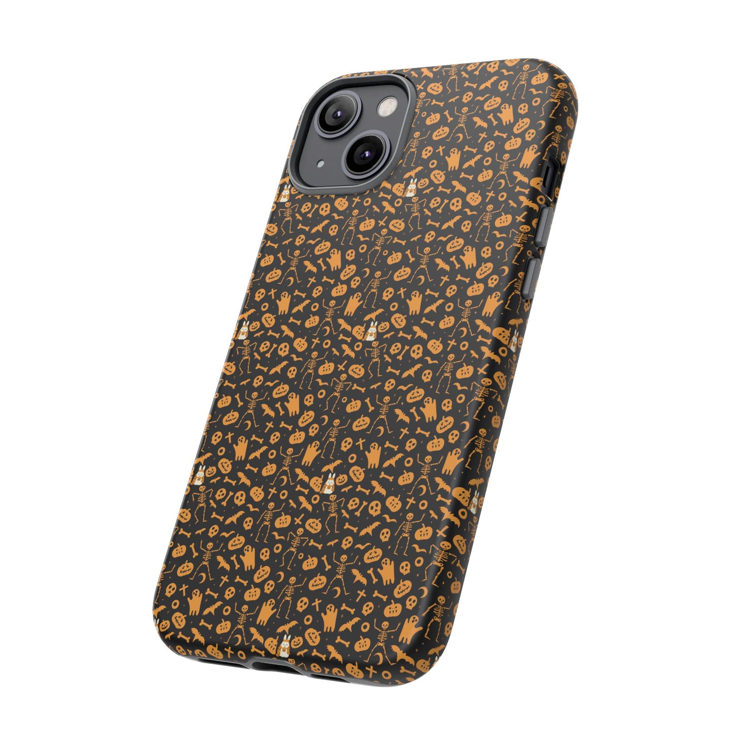 Spooky Icons Halloween Hard Phone Case – Glossy Orange & Black Pumpkin Ghost Pattern, Protective Fall Aesthetic