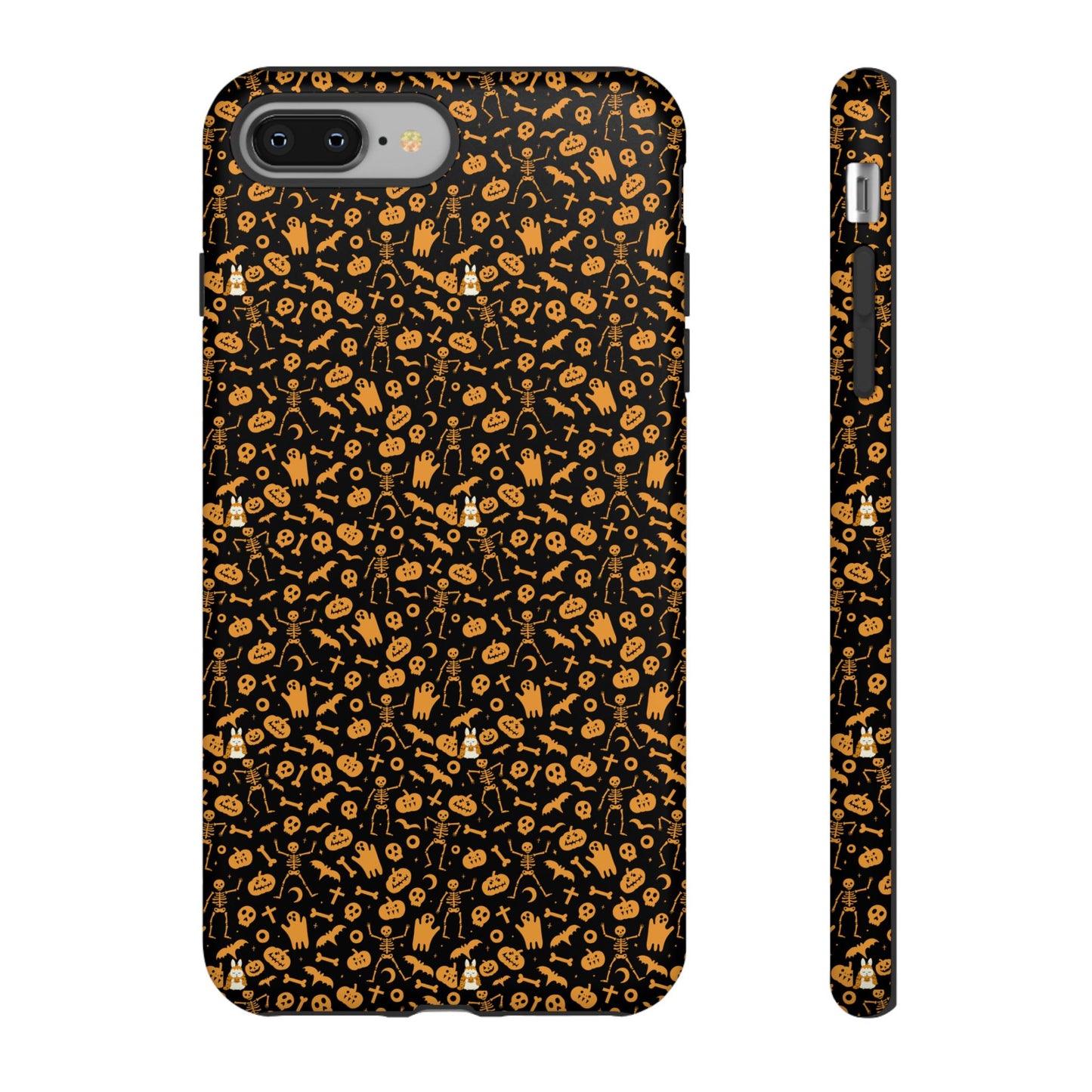Spooky Icons Halloween Hard Phone Case – Glossy Orange & Black Pumpkin Ghost Pattern, Protective Fall Aesthetic