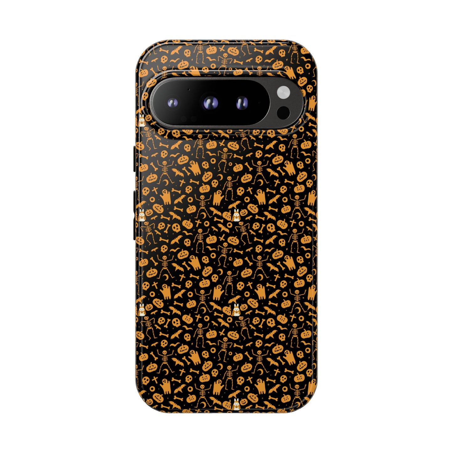 Spooky Icons Halloween Hard Phone Case – Glossy Orange & Black Pumpkin Ghost Pattern, Protective Fall Aesthetic