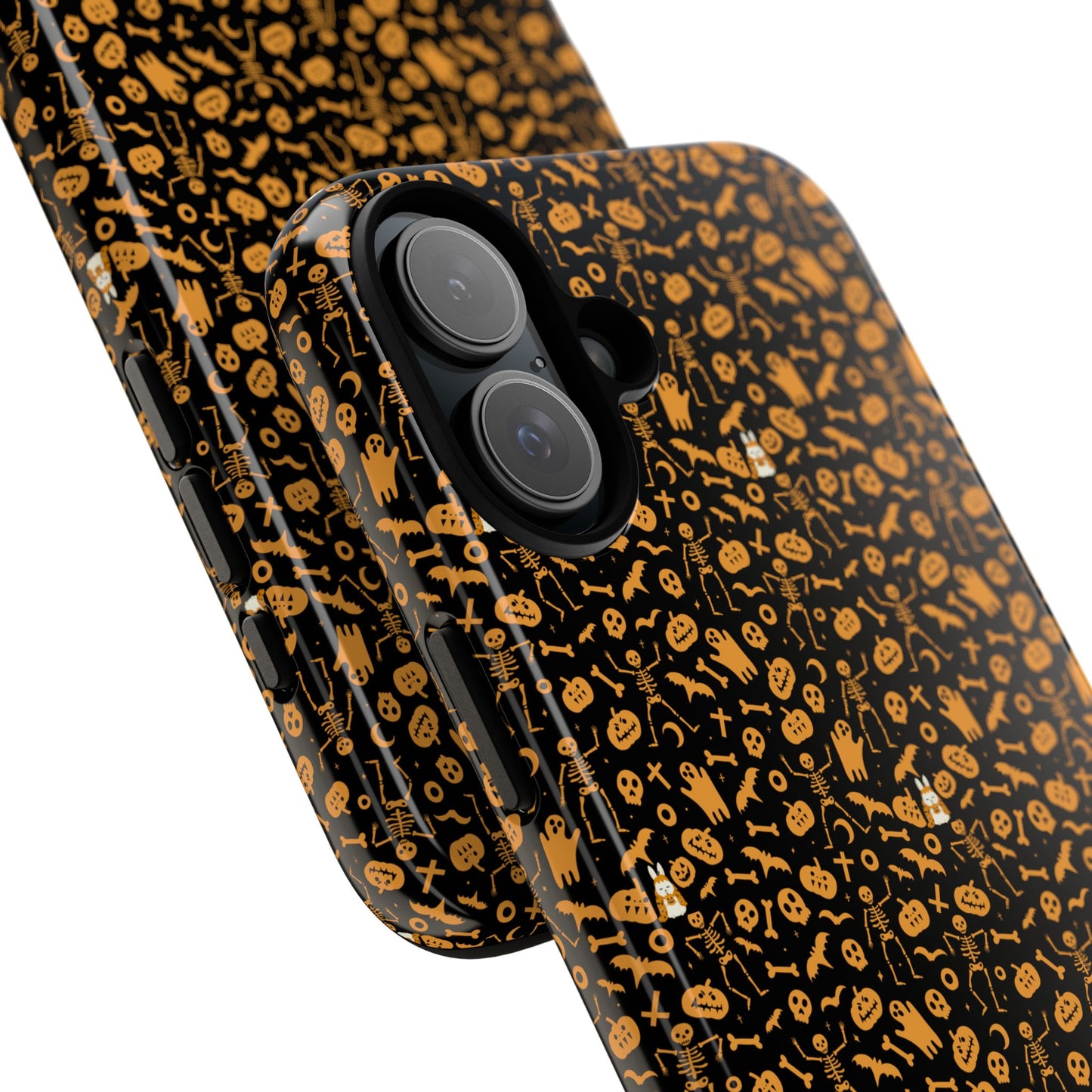 Spooky Icons Halloween Hard Phone Case – Glossy Orange & Black Pumpkin Ghost Pattern, Protective Fall Aesthetic