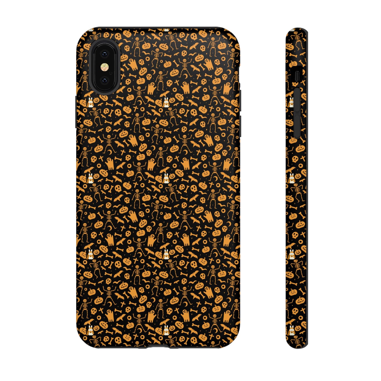 Spooky Icons Halloween Hard Phone Case – Glossy Orange & Black Pumpkin Ghost Pattern, Protective Fall Aesthetic