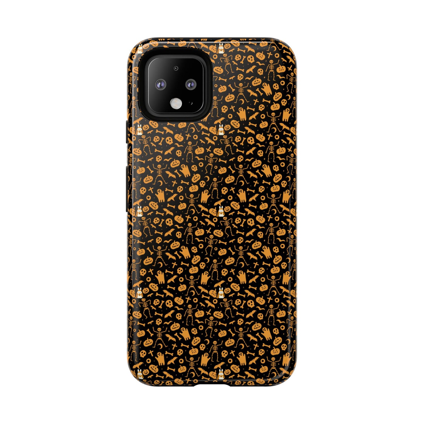 Spooky Icons Halloween Hard Phone Case – Glossy Orange & Black Pumpkin Ghost Pattern, Protective Fall Aesthetic