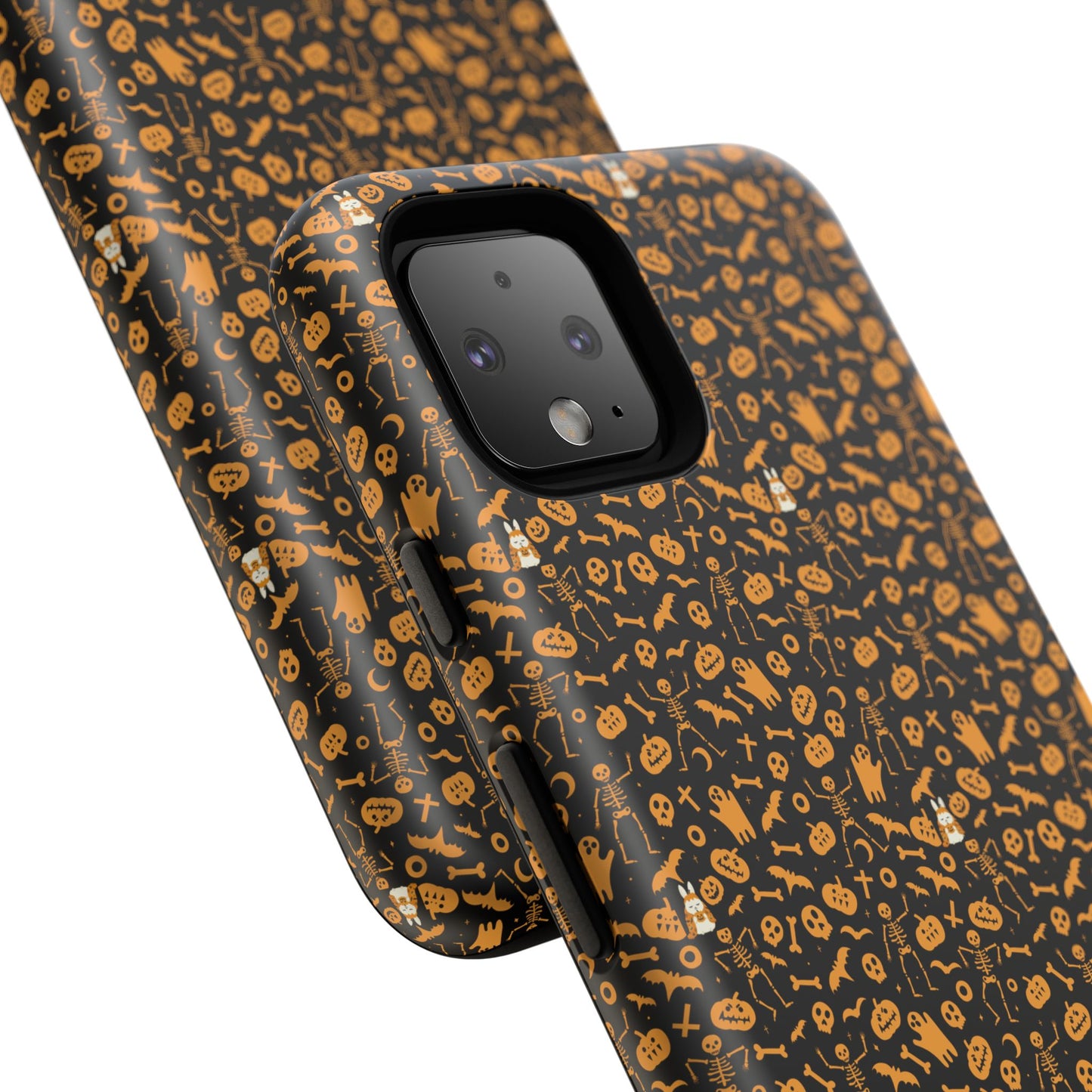 Spooky Icons Halloween Hard Phone Case – Glossy Orange & Black Pumpkin Ghost Pattern, Protective Fall Aesthetic
