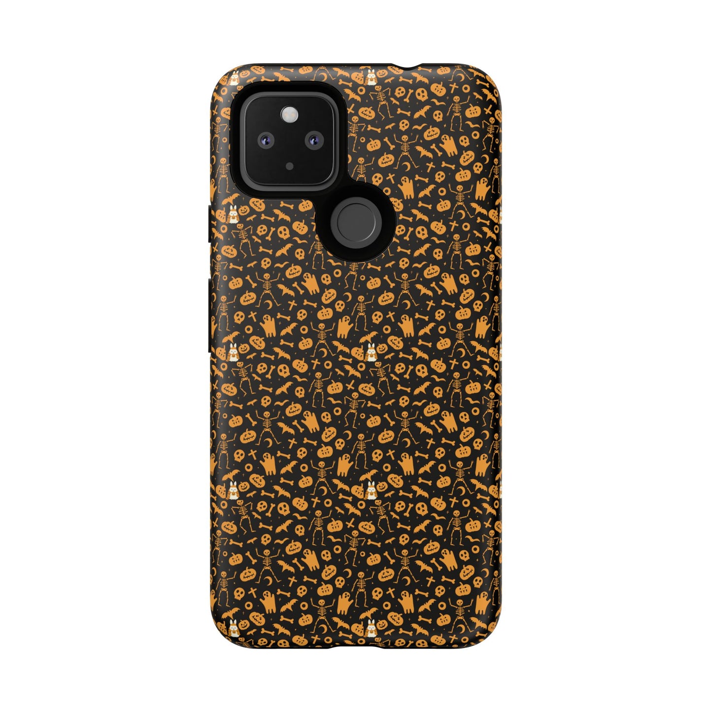 Spooky Icons Halloween Hard Phone Case – Glossy Orange & Black Pumpkin Ghost Pattern, Protective Fall Aesthetic