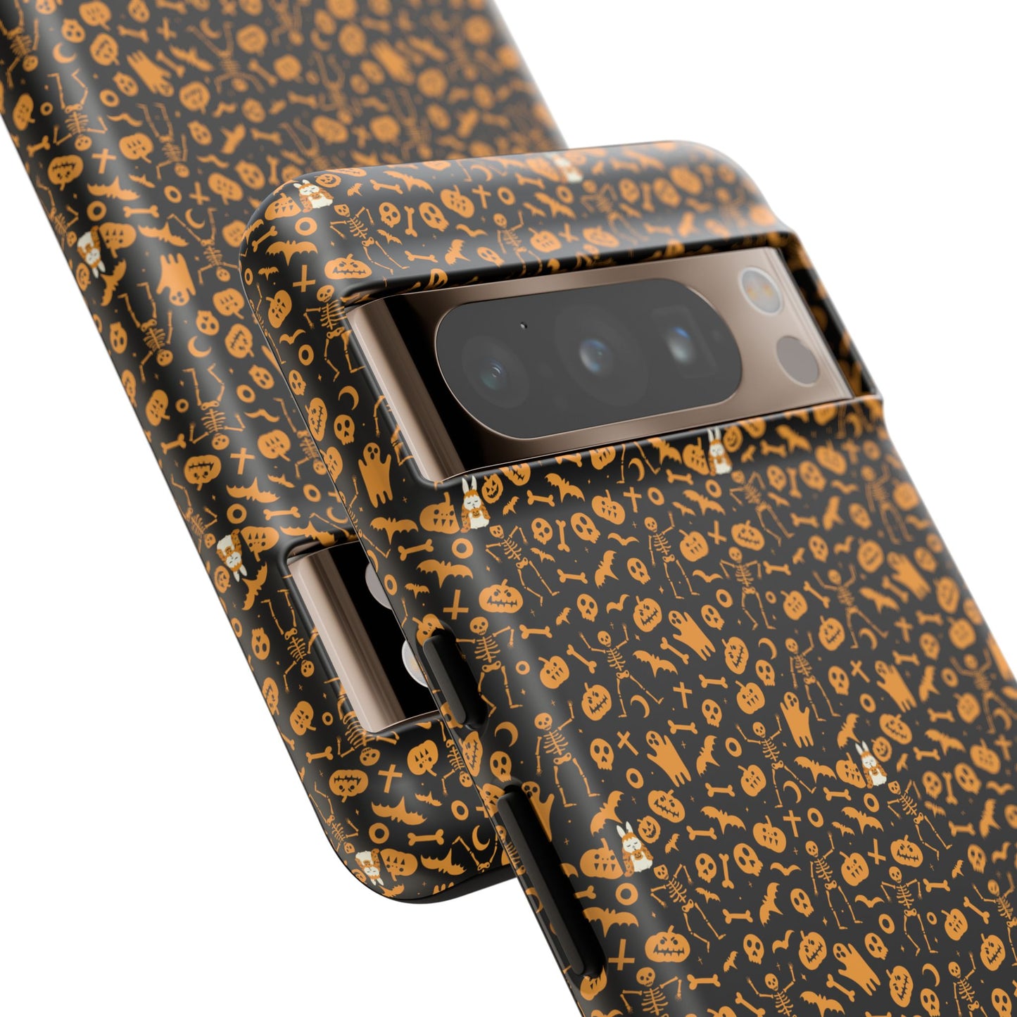 Spooky Icons Halloween Hard Phone Case – Glossy Orange & Black Pumpkin Ghost Pattern, Protective Fall Aesthetic