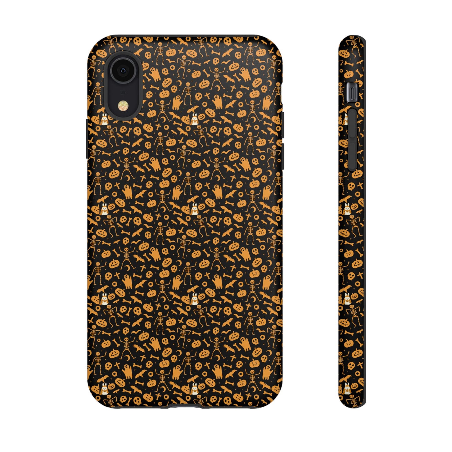 Spooky Icons Halloween Hard Phone Case – Glossy Orange & Black Pumpkin Ghost Pattern, Protective Fall Aesthetic