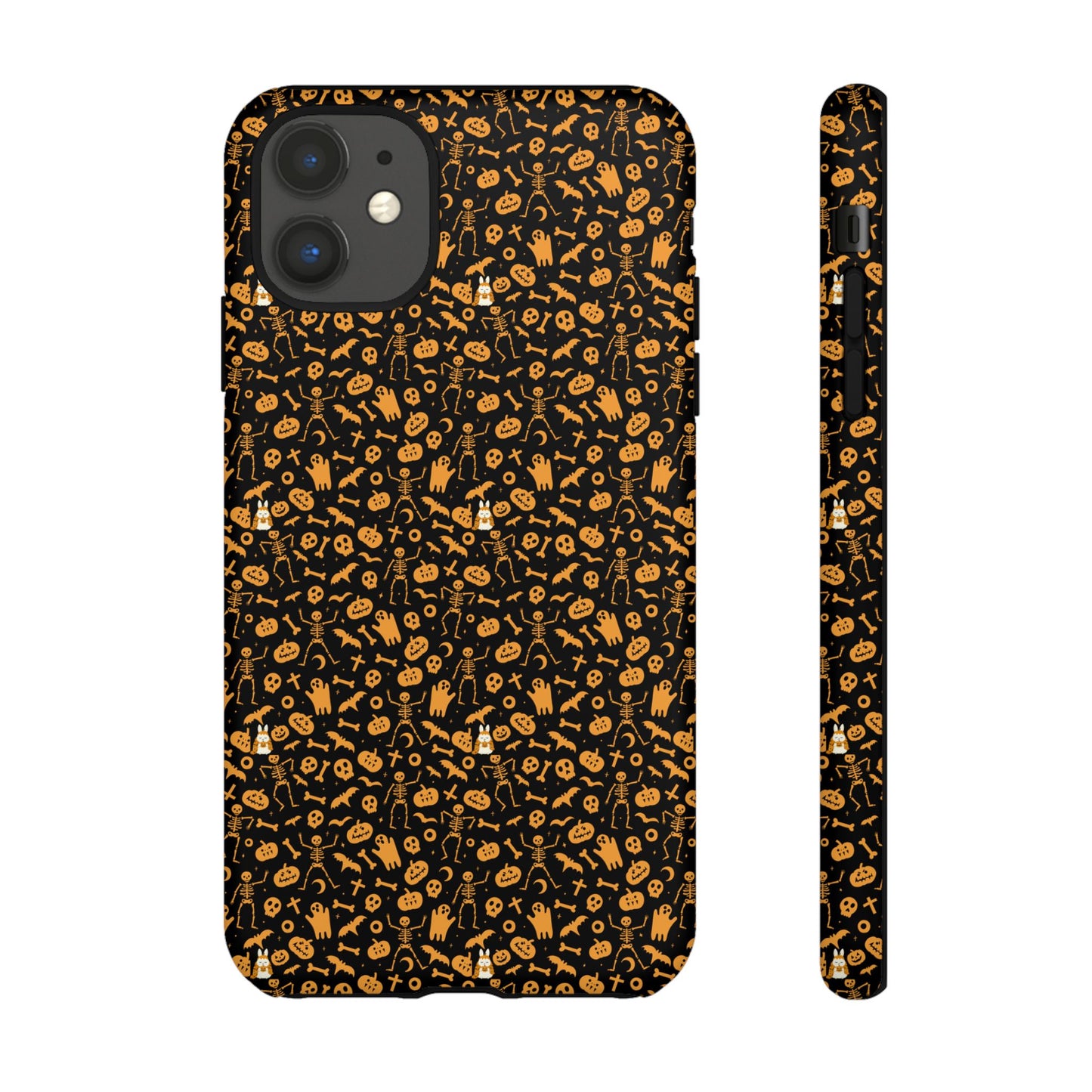 Spooky Icons Halloween Hard Phone Case – Glossy Orange & Black Pumpkin Ghost Pattern, Protective Fall Aesthetic