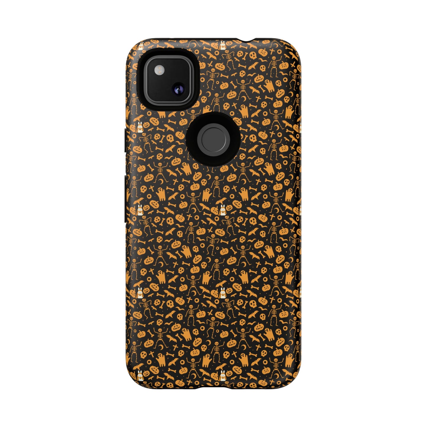 Spooky Icons Halloween Hard Phone Case – Glossy Orange & Black Pumpkin Ghost Pattern, Protective Fall Aesthetic