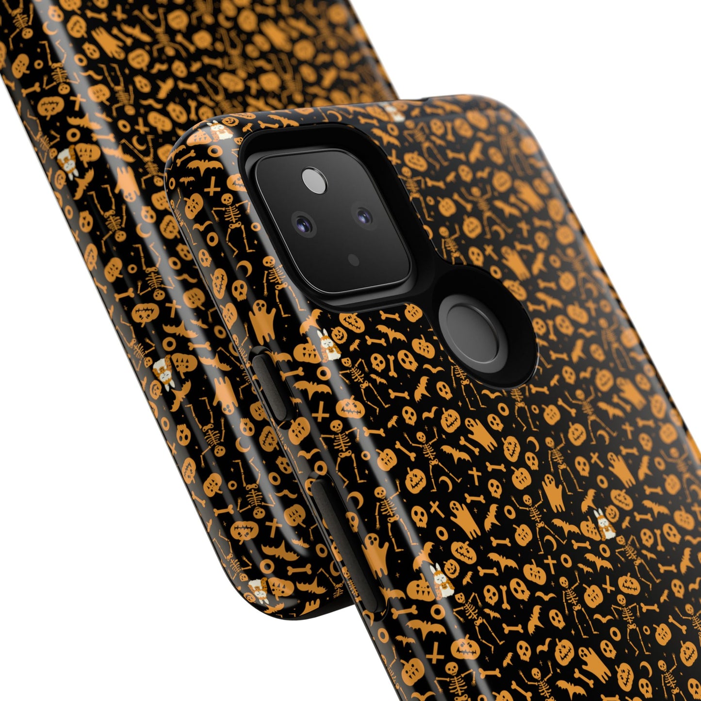 Spooky Icons Halloween Hard Phone Case – Glossy Orange & Black Pumpkin Ghost Pattern, Protective Fall Aesthetic