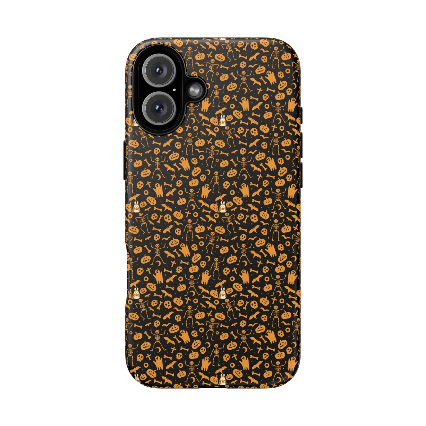 Spooky Icons Halloween Hard Phone Case – Glossy Orange & Black Pumpkin Ghost Pattern, Protective Fall Aesthetic