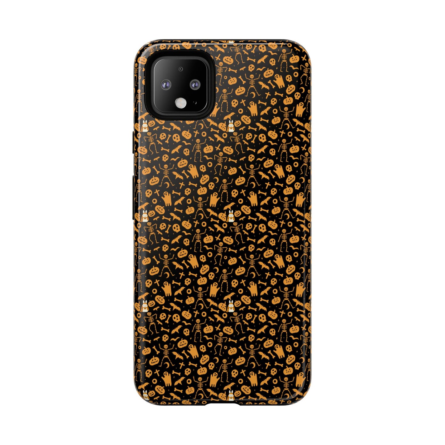 Spooky Icons Halloween Hard Phone Case – Glossy Orange & Black Pumpkin Ghost Pattern, Protective Fall Aesthetic