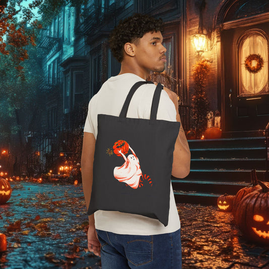 Happy Halloween Ghost Tote Bag – Cute Spooky Trick-or-Treat Bag, Dancing Ghosts Canvas Tote, Aesthetic Fall Reusable Shopping Bag