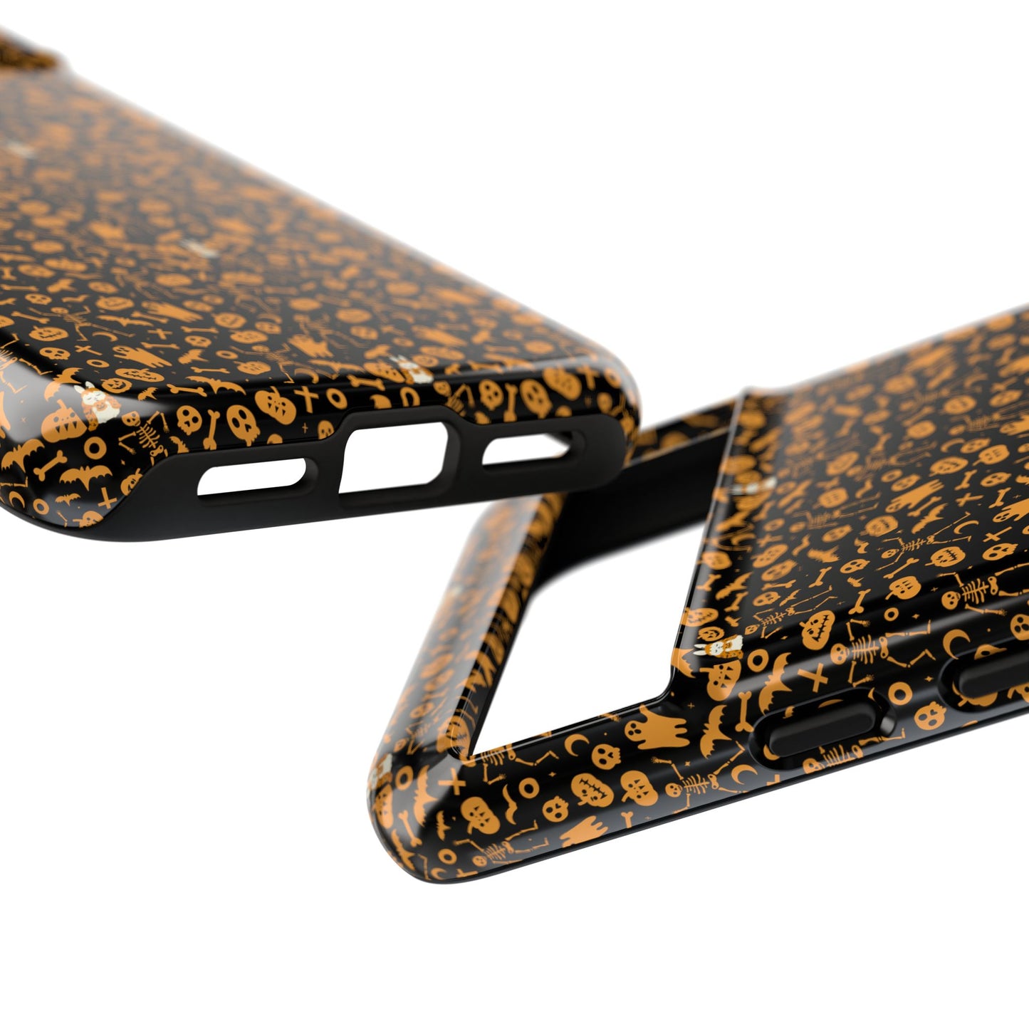 Spooky Icons Halloween Hard Phone Case – Glossy Orange & Black Pumpkin Ghost Pattern, Protective Fall Aesthetic