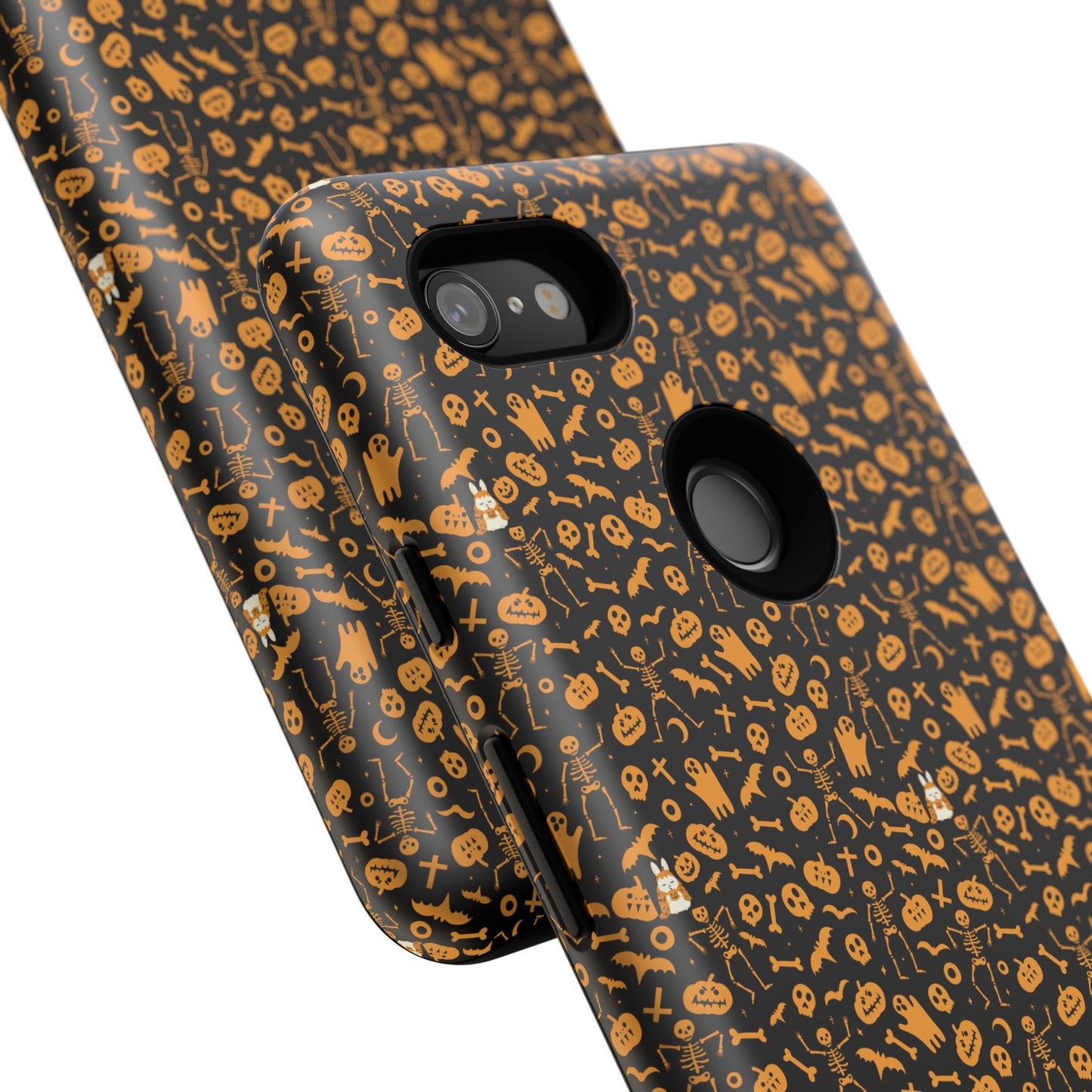 Spooky Icons Halloween Hard Phone Case – Glossy Orange & Black Pumpkin Ghost Pattern, Protective Fall Aesthetic