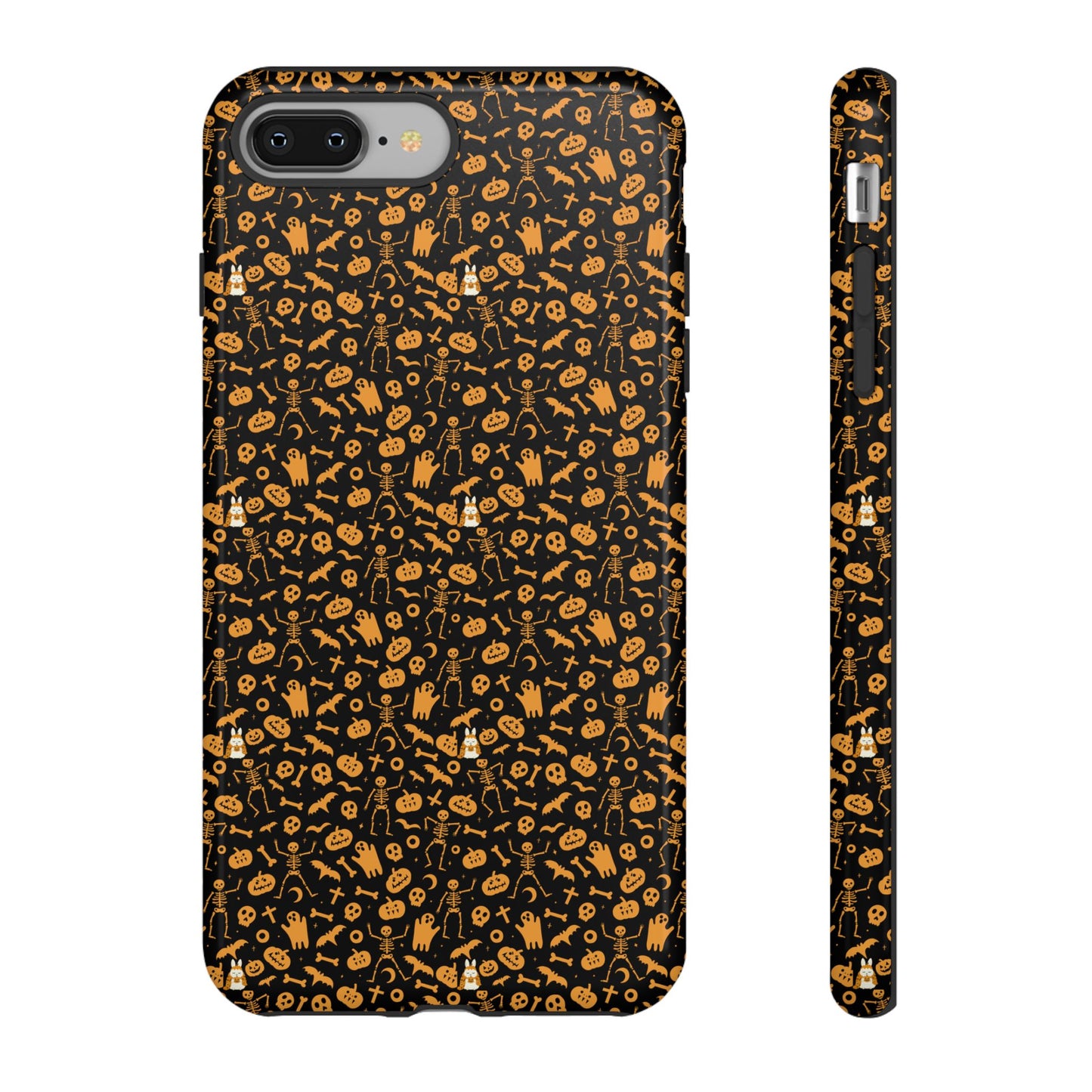 Spooky Icons Halloween Hard Phone Case – Glossy Orange & Black Pumpkin Ghost Pattern, Protective Fall Aesthetic