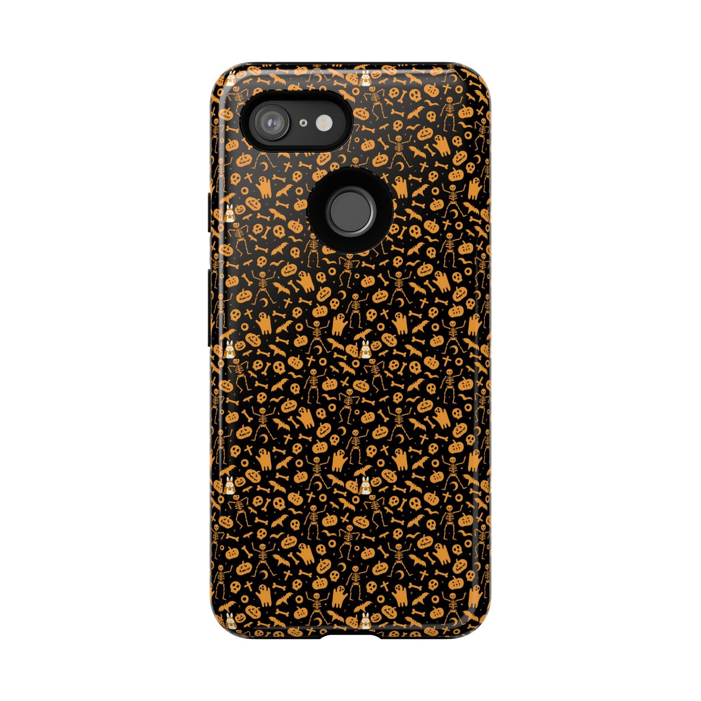 Spooky Icons Halloween Hard Phone Case – Glossy Orange & Black Pumpkin Ghost Pattern, Protective Fall Aesthetic