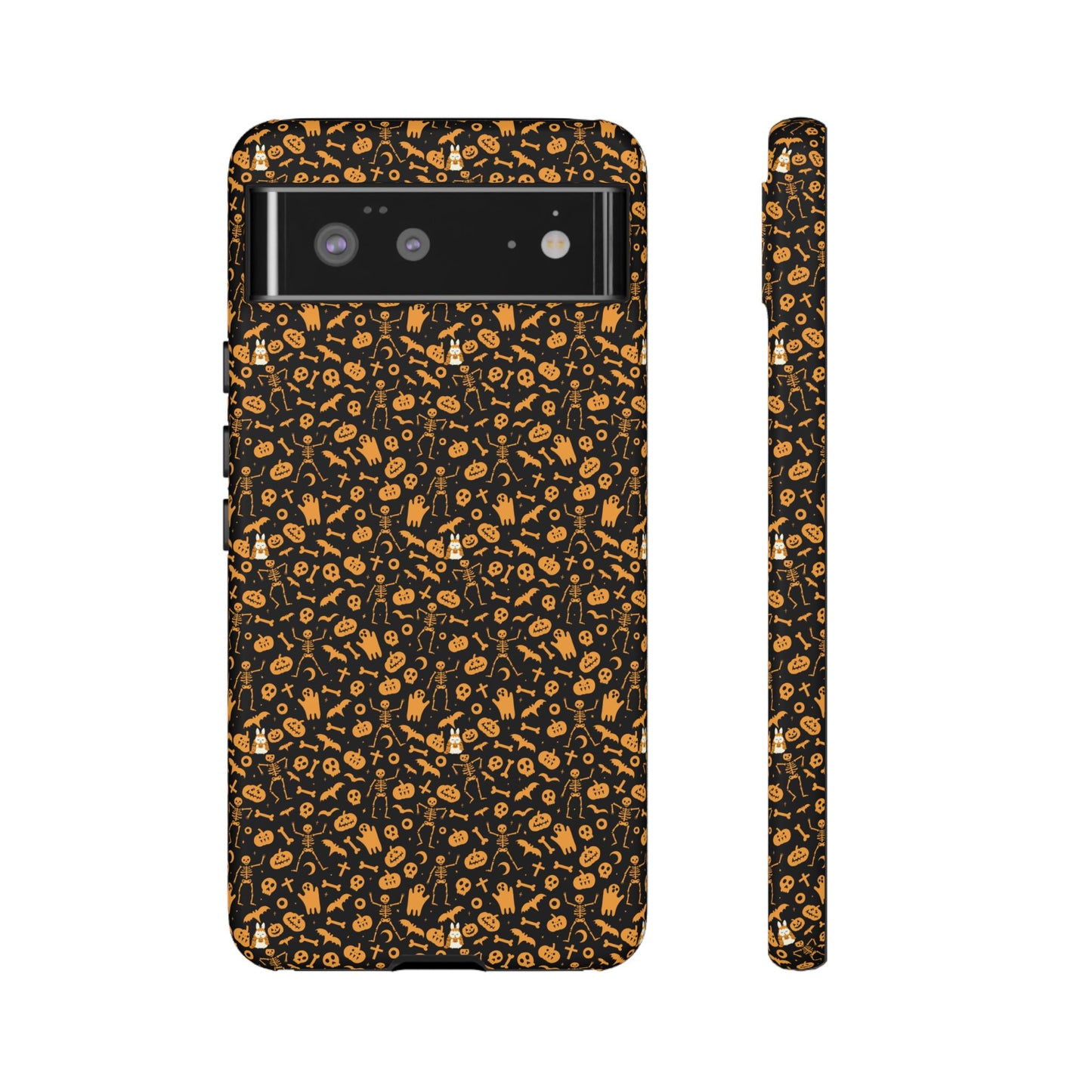 Spooky Icons Halloween Hard Phone Case – Glossy Orange & Black Pumpkin Ghost Pattern, Protective Fall Aesthetic