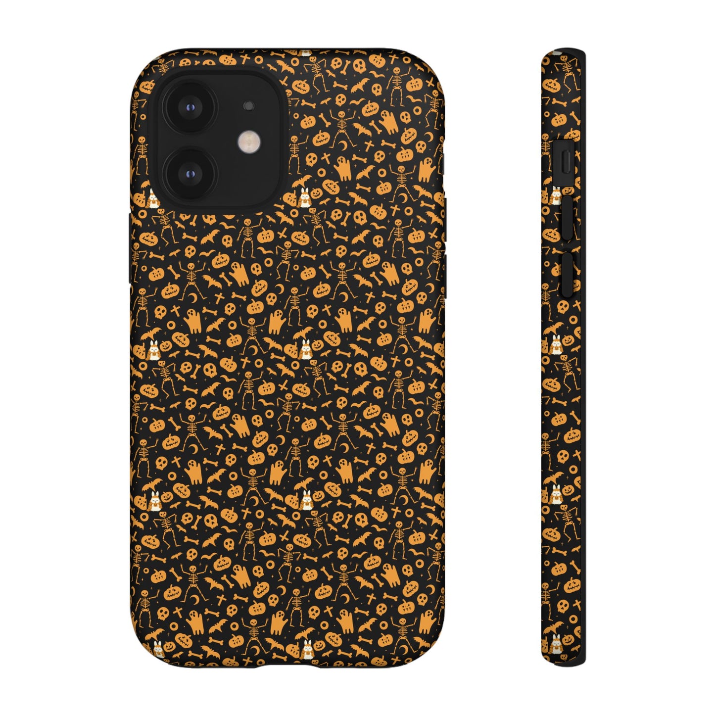 Spooky Icons Halloween Hard Phone Case – Glossy Orange & Black Pumpkin Ghost Pattern, Protective Fall Aesthetic