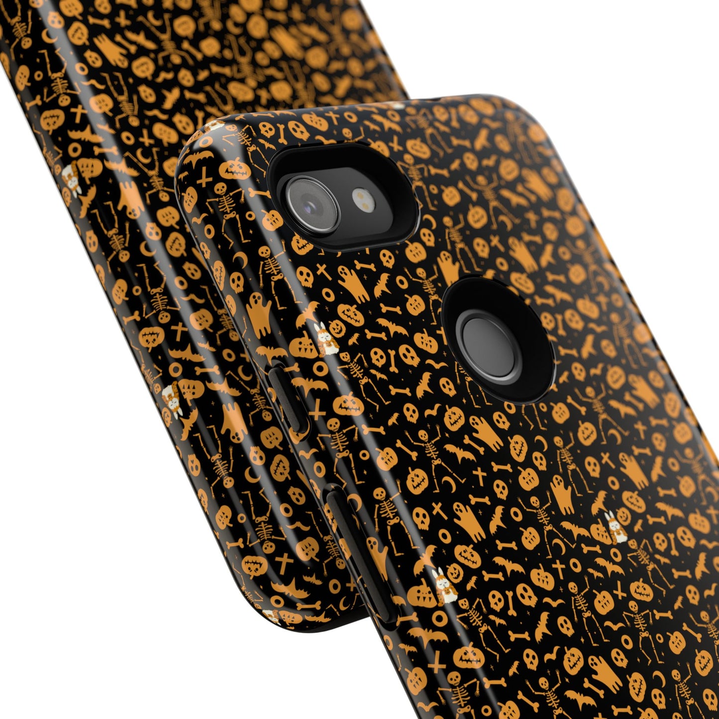 Spooky Icons Halloween Hard Phone Case – Glossy Orange & Black Pumpkin Ghost Pattern, Protective Fall Aesthetic