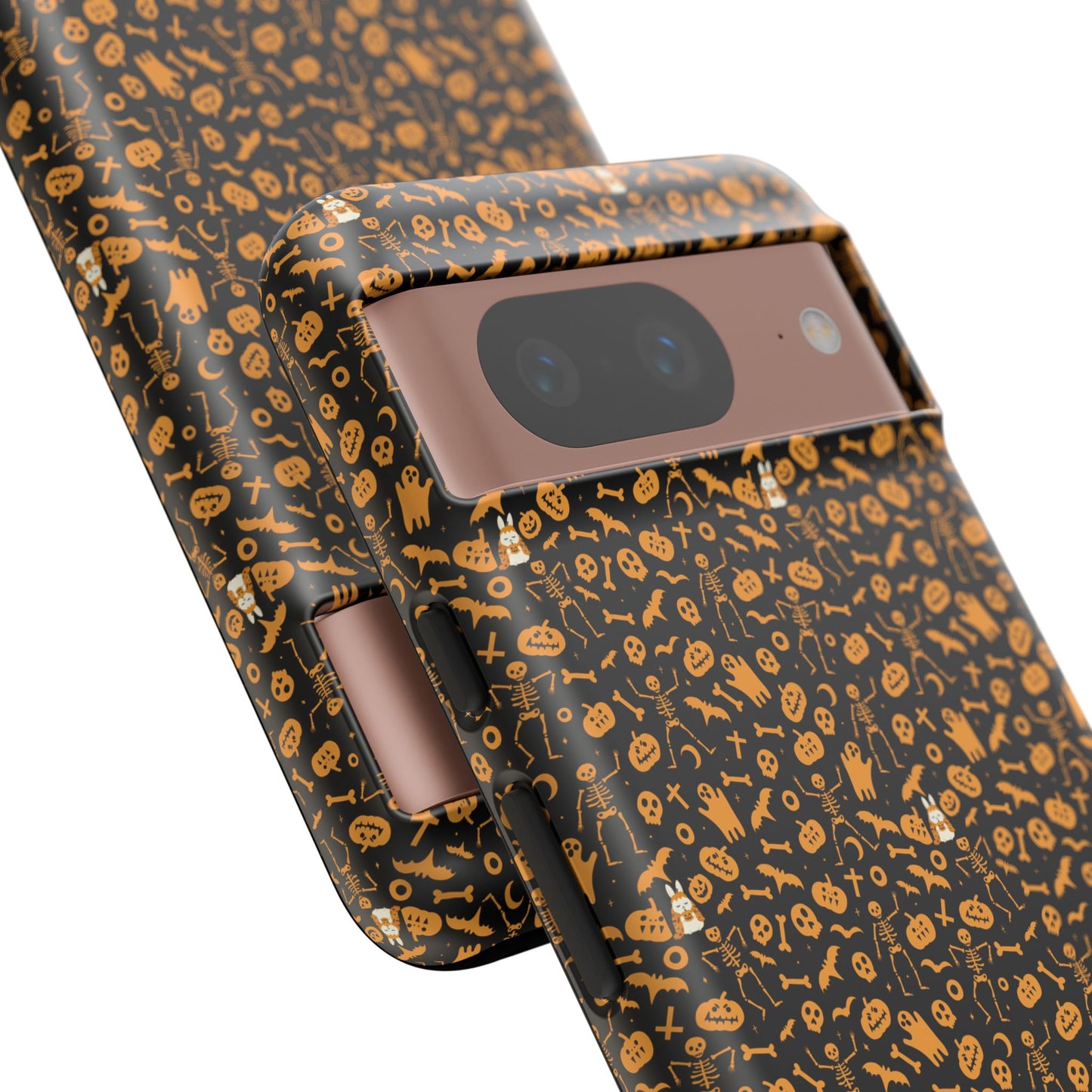 Spooky Icons Halloween Hard Phone Case – Glossy Orange & Black Pumpkin Ghost Pattern, Protective Fall Aesthetic