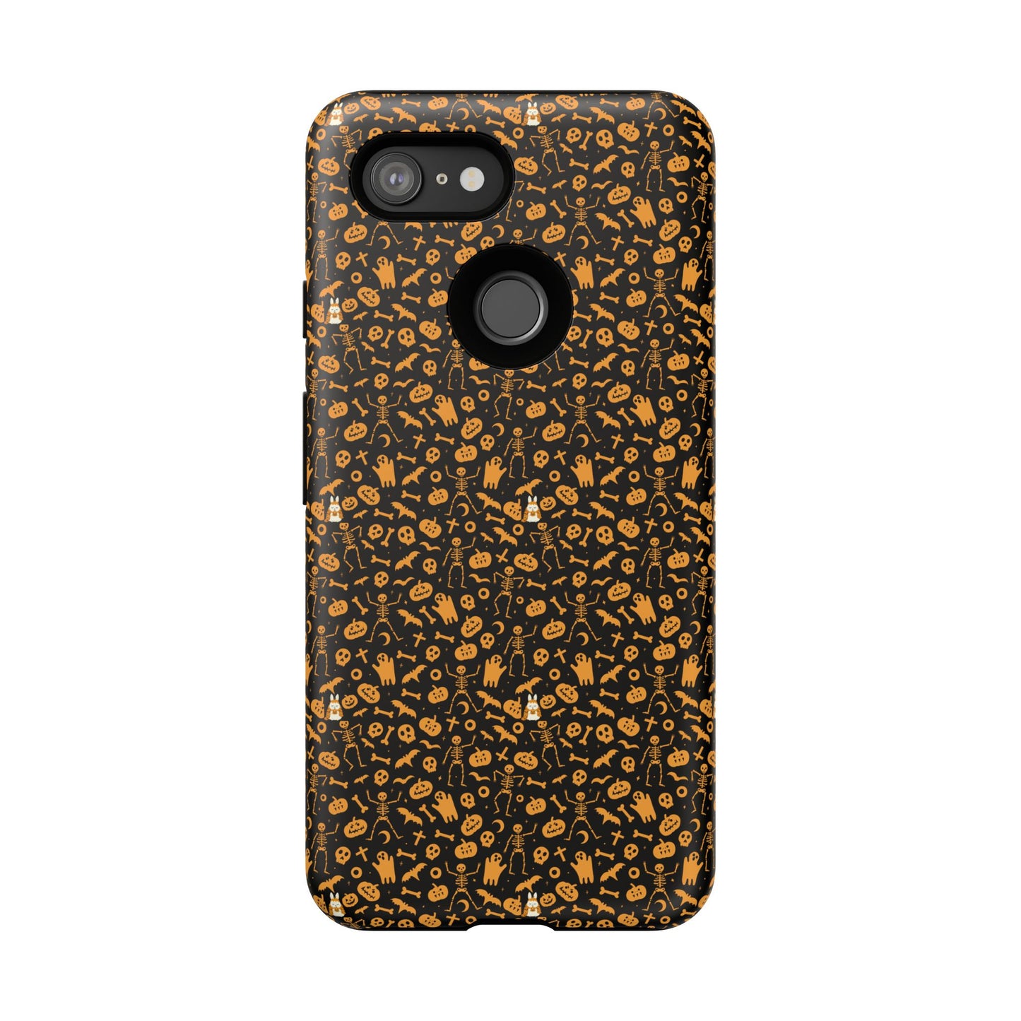 Spooky Icons Halloween Hard Phone Case – Glossy Orange & Black Pumpkin Ghost Pattern, Protective Fall Aesthetic