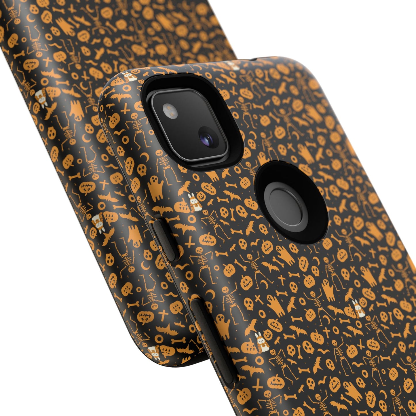 Spooky Icons Halloween Hard Phone Case – Glossy Orange & Black Pumpkin Ghost Pattern, Protective Fall Aesthetic