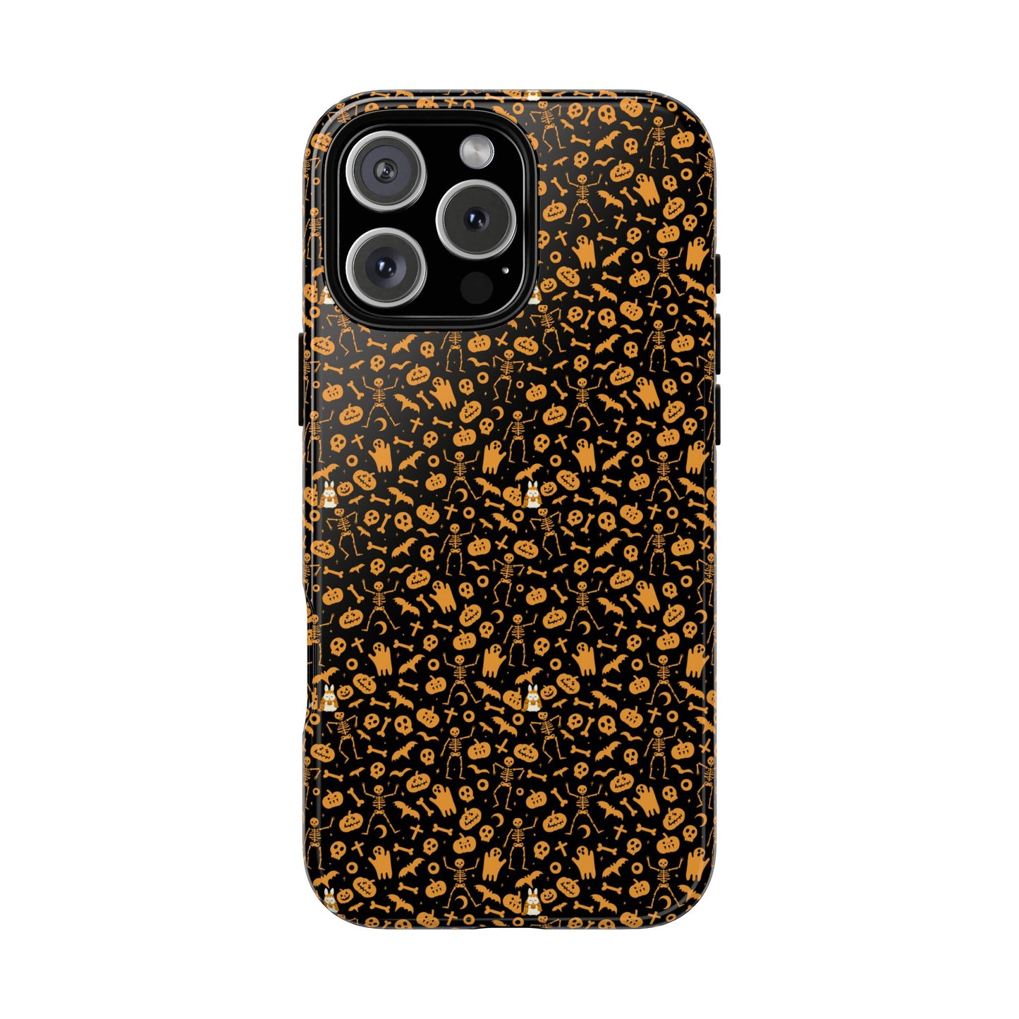 Spooky Icons Halloween Hard Phone Case – Glossy Orange & Black Pumpkin Ghost Pattern, Protective Fall Aesthetic