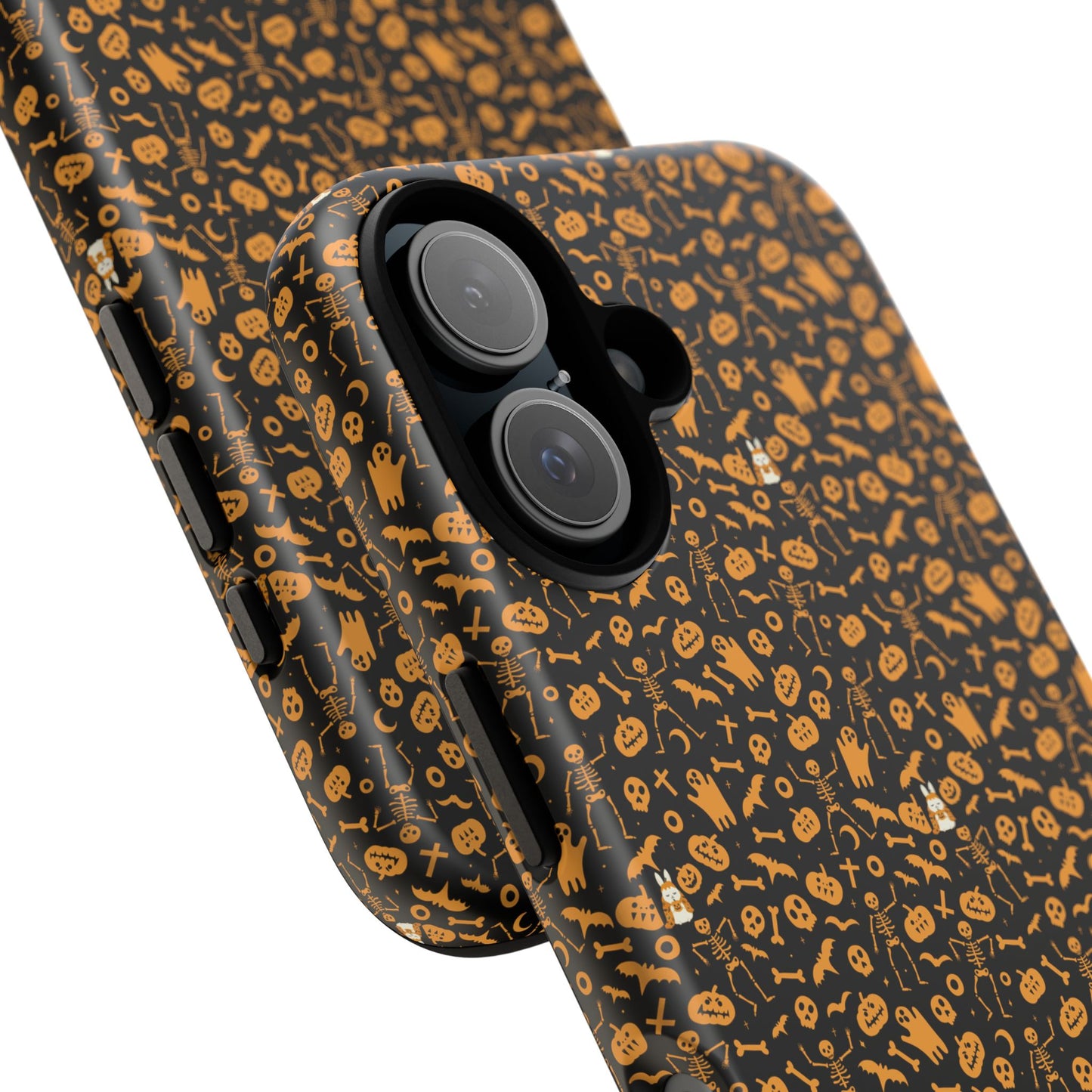 Spooky Icons Halloween Hard Phone Case – Glossy Orange & Black Pumpkin Ghost Pattern, Protective Fall Aesthetic
