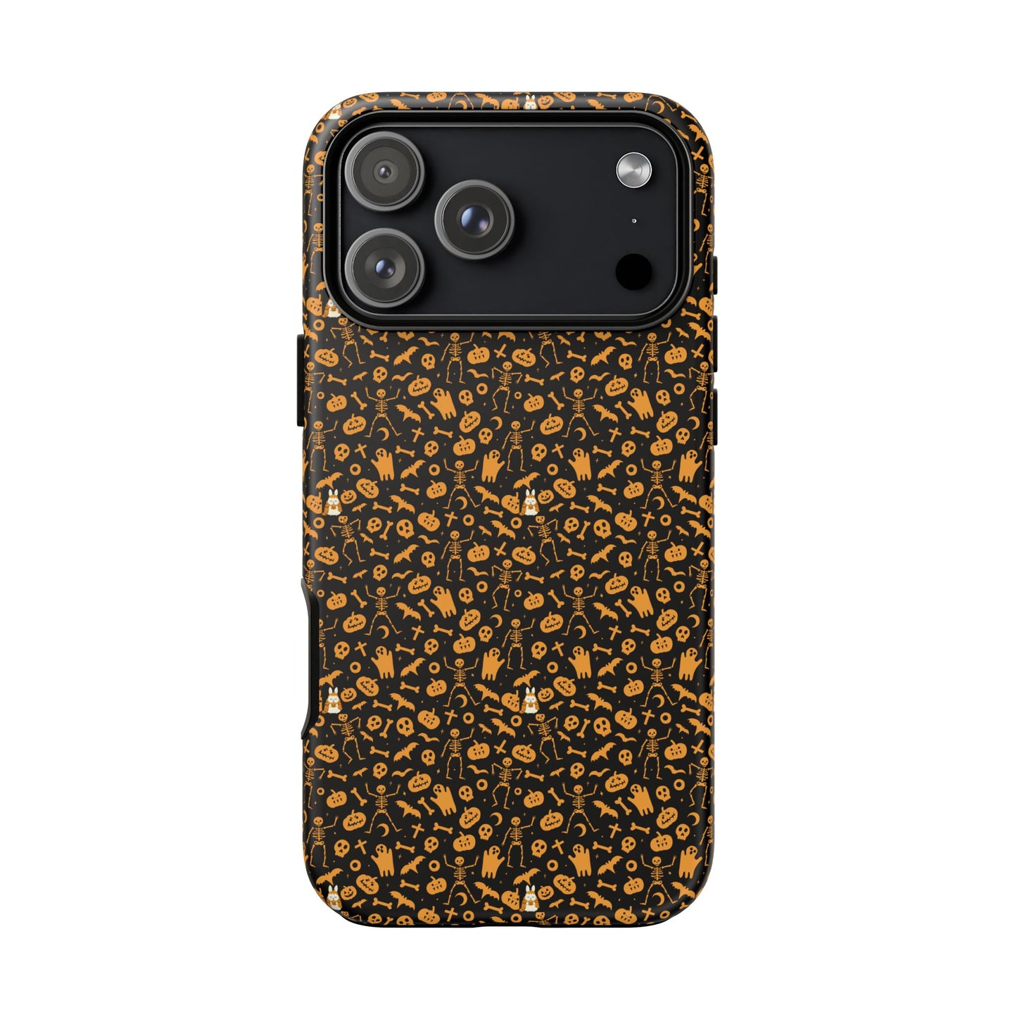 Spooky Icons Halloween Hard Phone Case – Glossy Orange & Black Pumpkin Ghost Pattern, Protective Fall Aesthetic