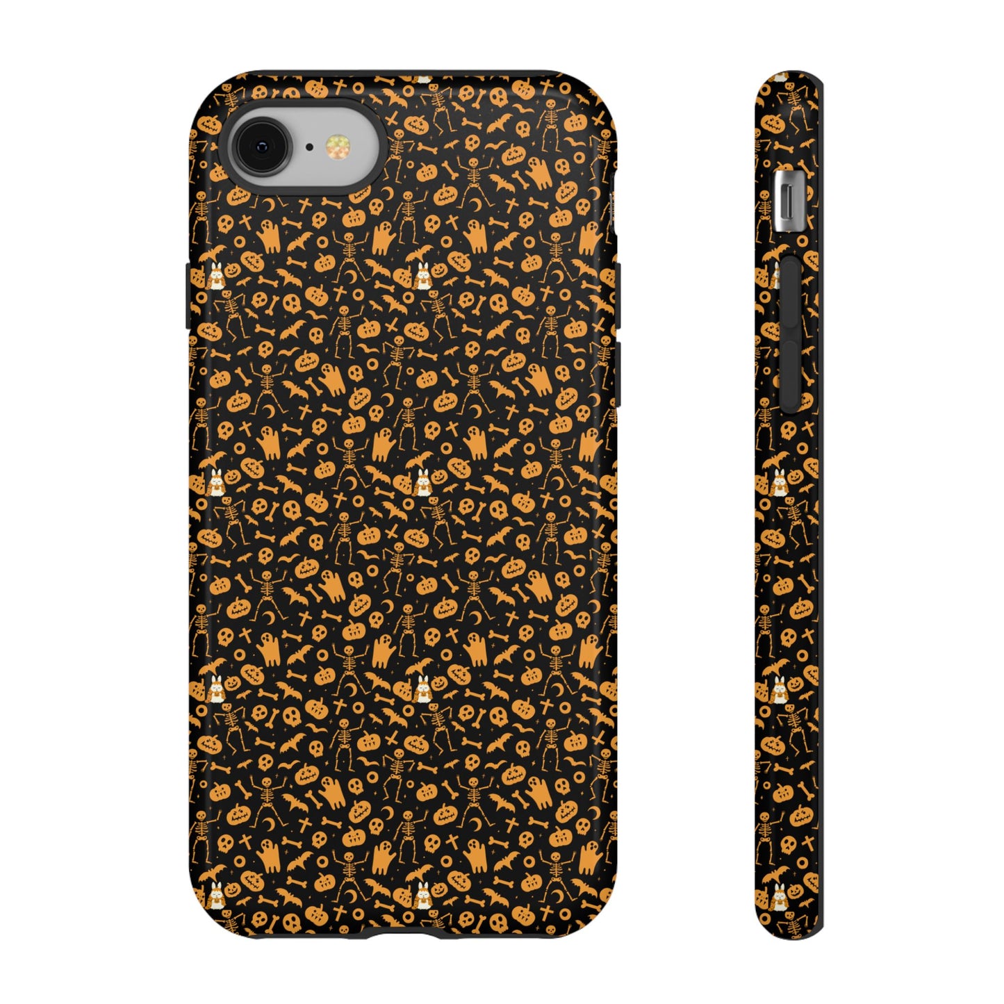 Spooky Icons Halloween Hard Phone Case – Glossy Orange & Black Pumpkin Ghost Pattern, Protective Fall Aesthetic