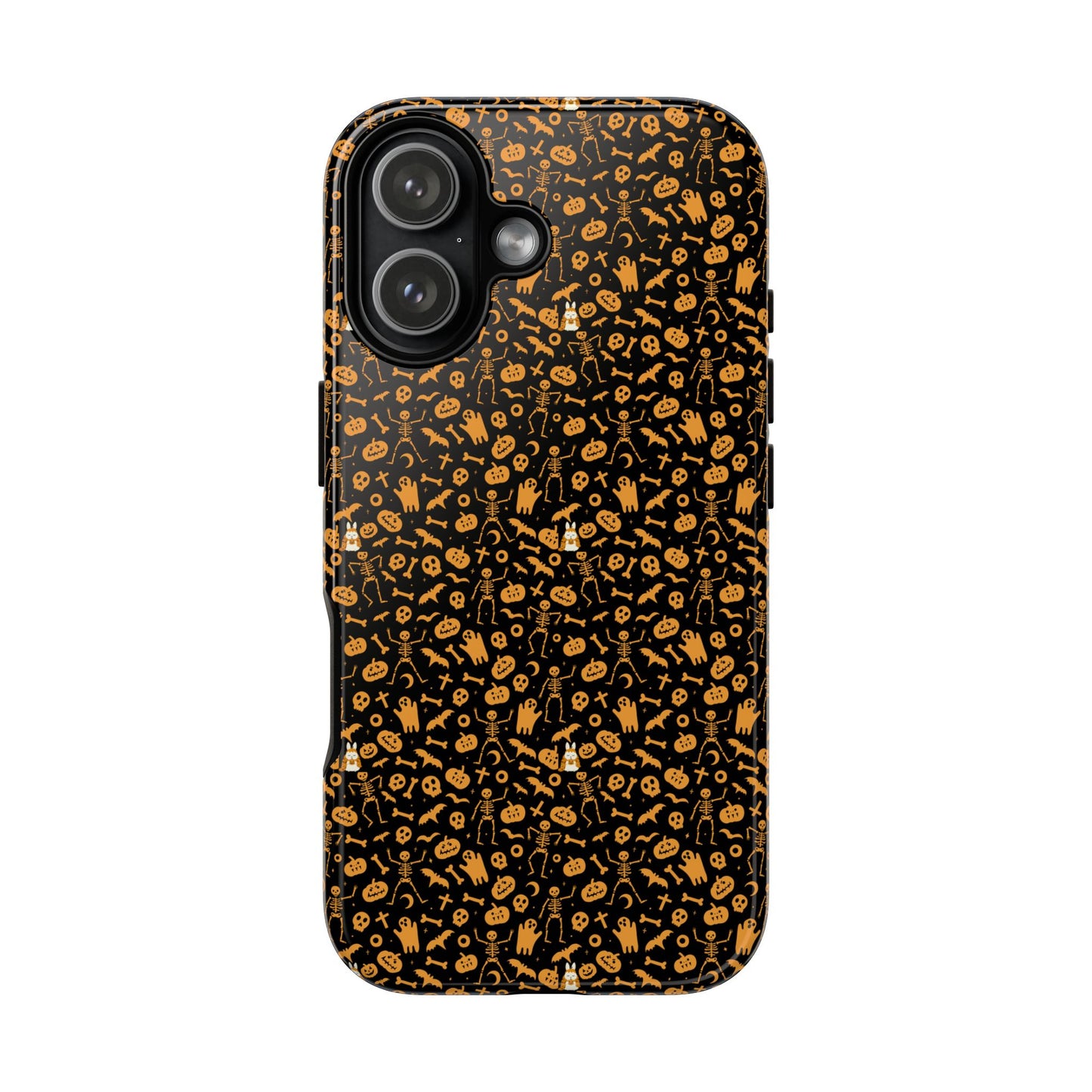 Spooky Icons Halloween Hard Phone Case – Glossy Orange & Black Pumpkin Ghost Pattern, Protective Fall Aesthetic
